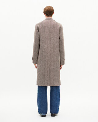 Long brown wool herringbone coat