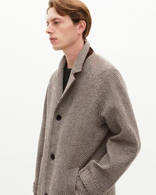 Long brown wool herringbone coat