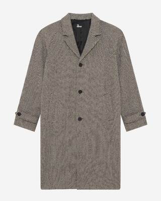 Long brown wool herringbone coat