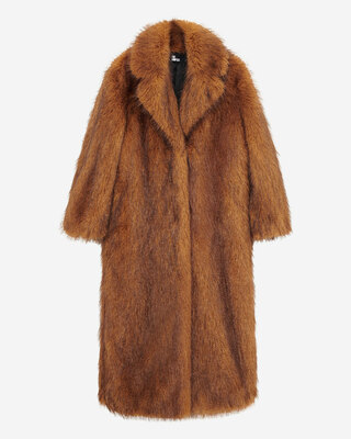 Long brown fur-effect coat