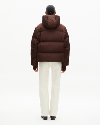 Brown down jacket with removable sleeves