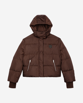 Brown down jacket with removable sleeves