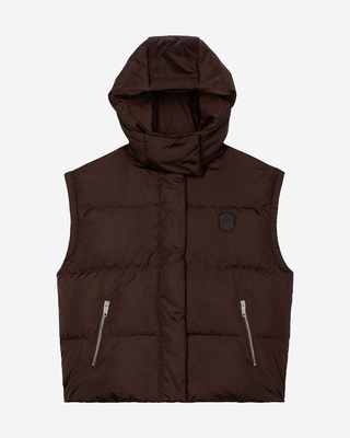 Brown down jacket with removable sleeves