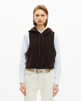 Brown wool and cotton sleeveless sweater
