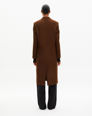 Long wool coat with brown leather details