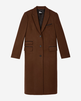 Long wool coat with brown leather details