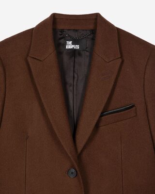 Long wool coat with brown leather details