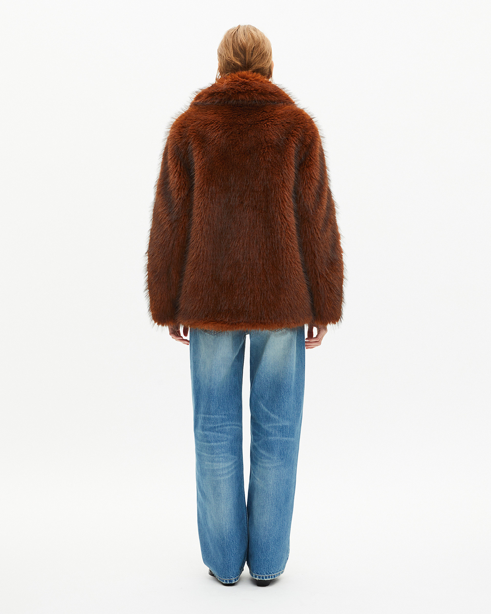 Brown fur-effect short coat