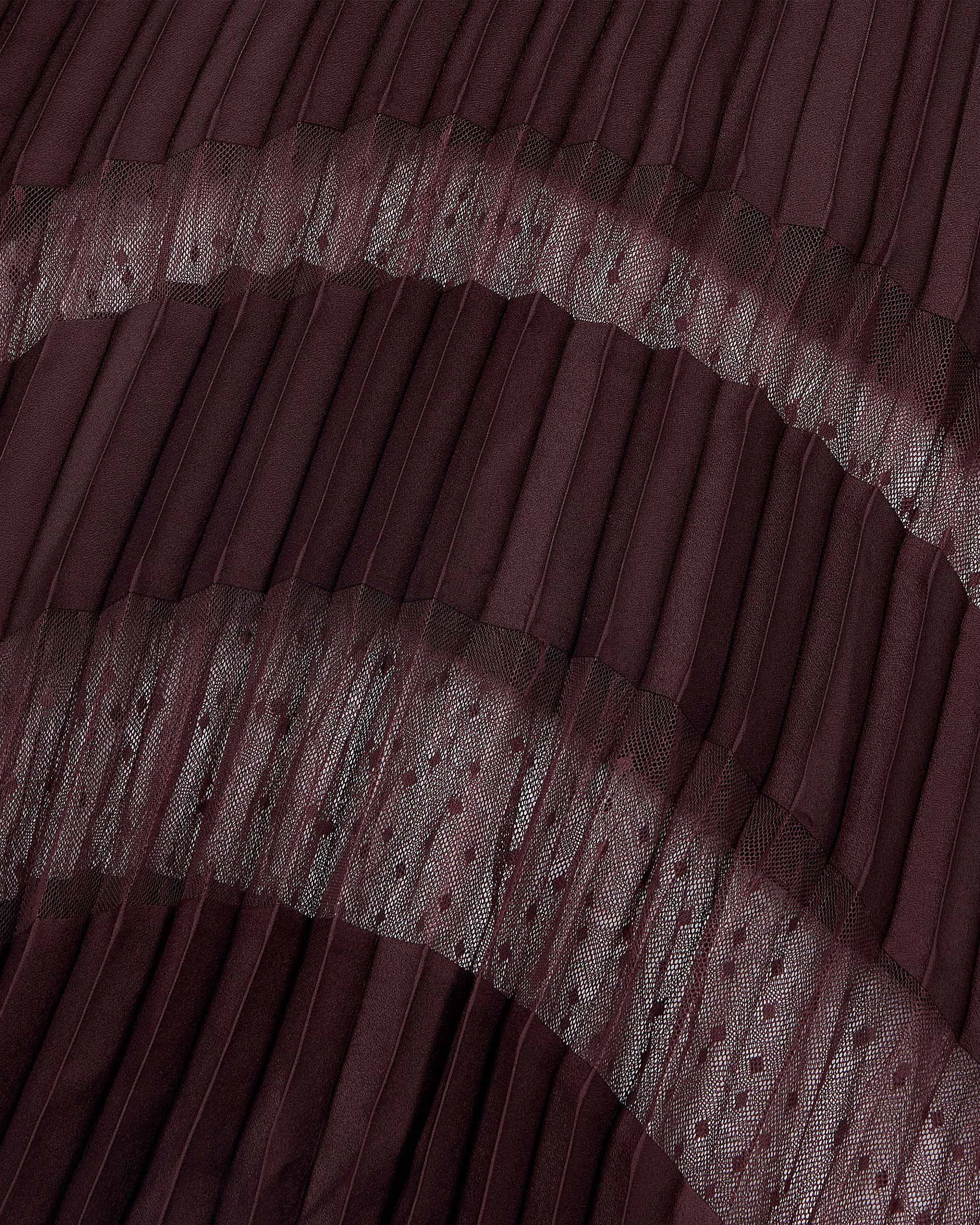 Long burgundy pleated skirt