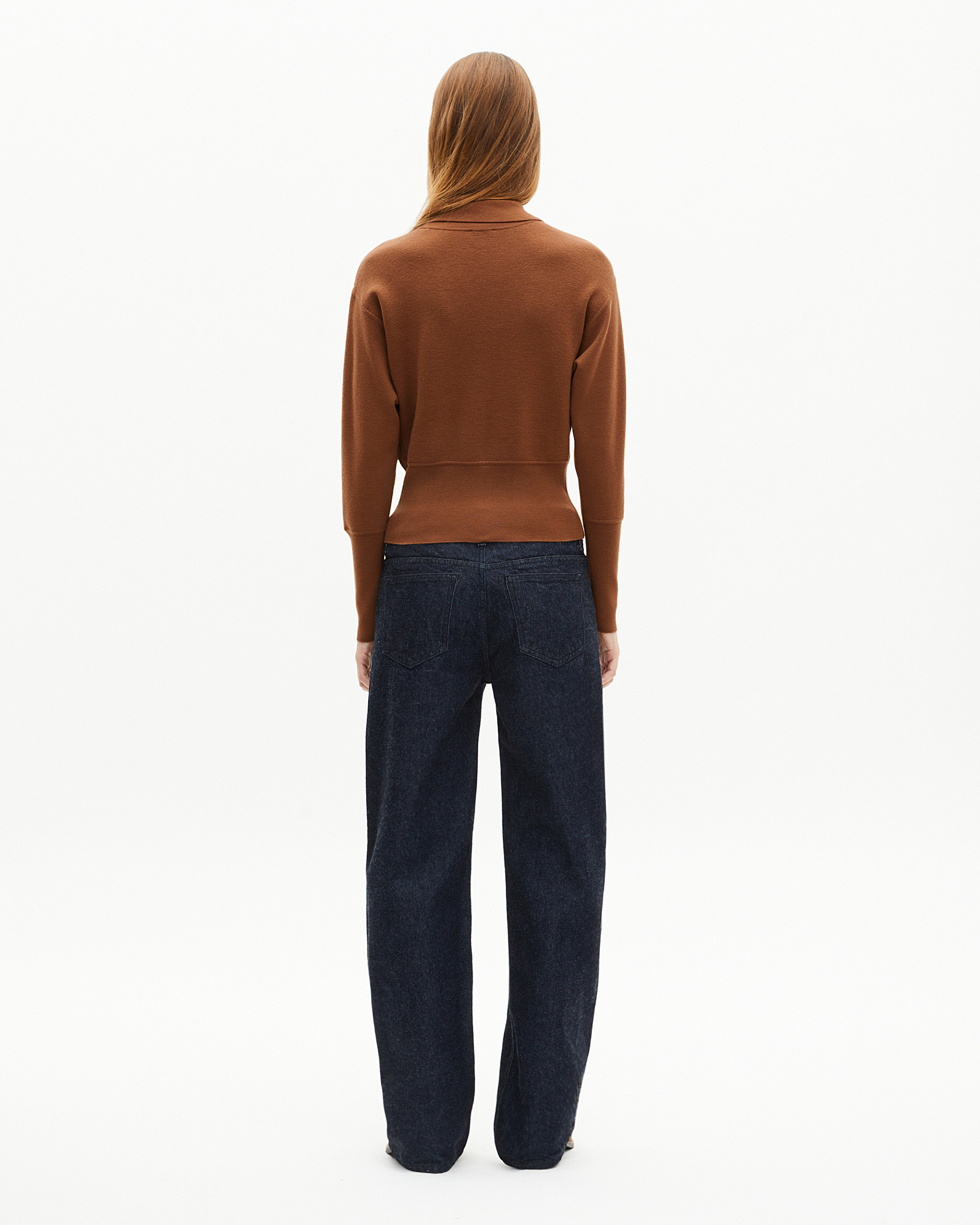 Camel merino wool blend polo-neck sweater
