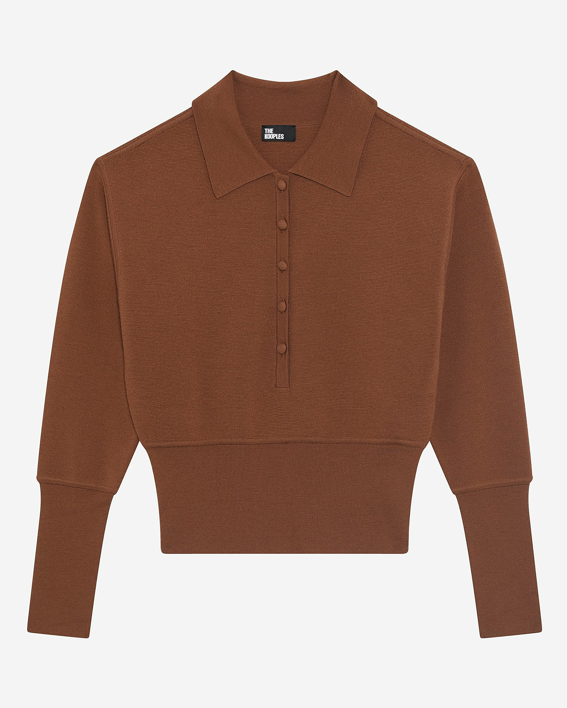 Camel merino wool blend polo-neck sweater