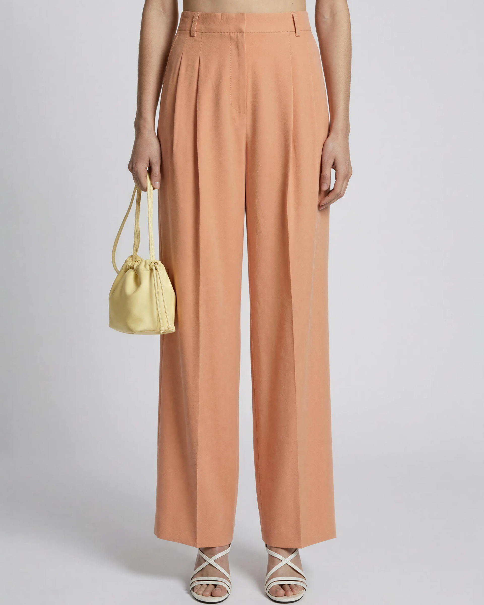 Wide-leg tailored pants in light orange linen and cotton