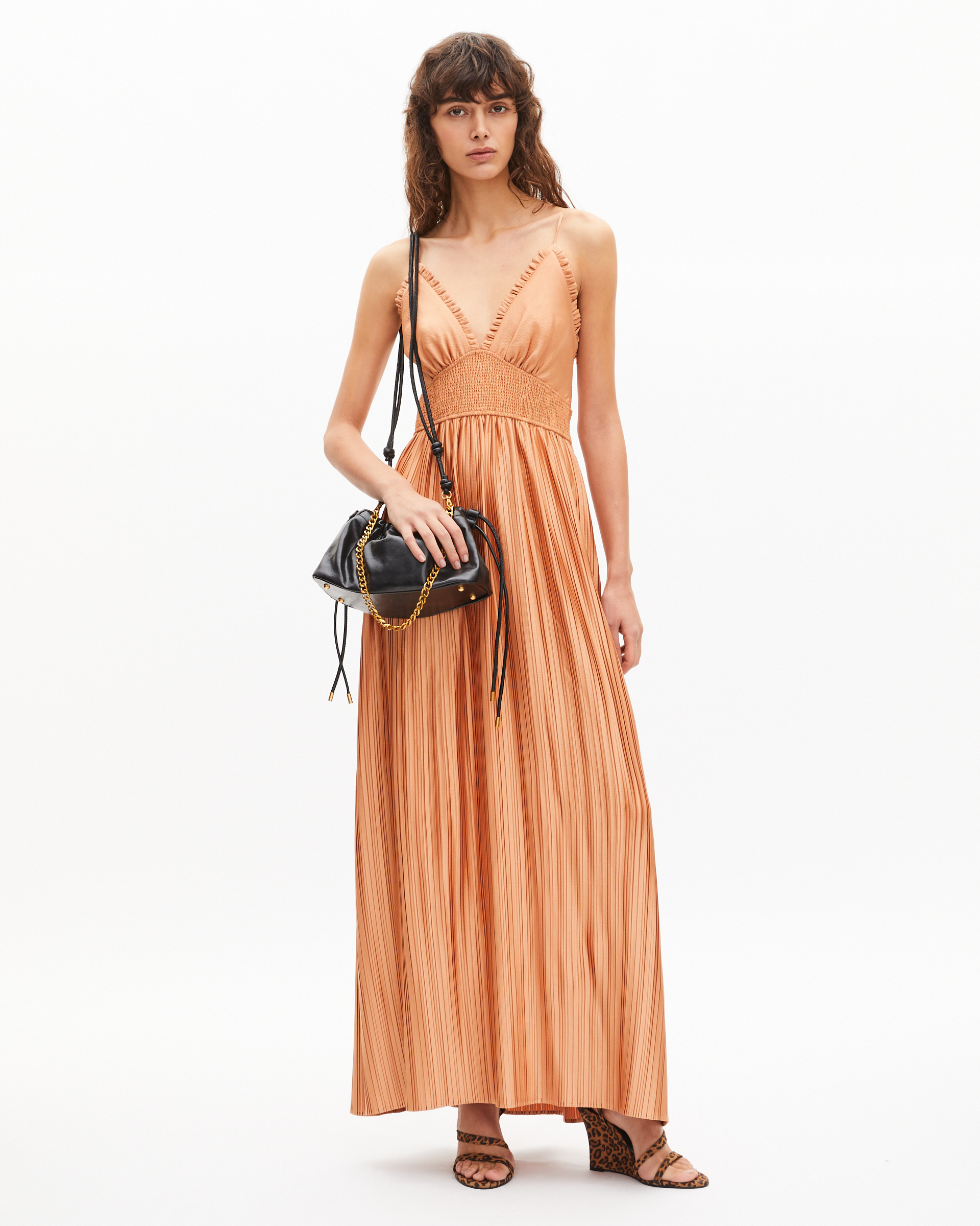 Light orange pleated maxi dress