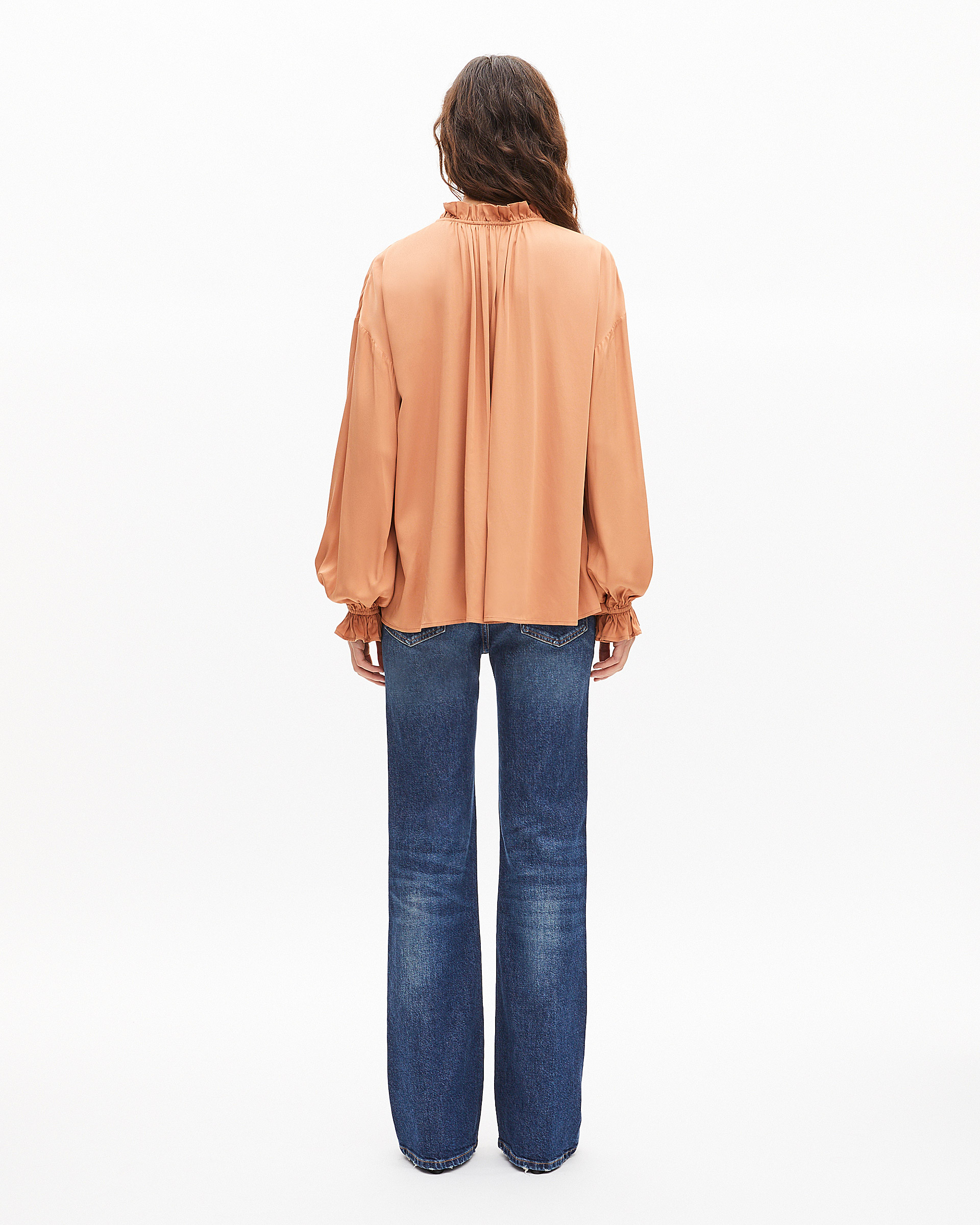 Blouse with dark orange ruffles
