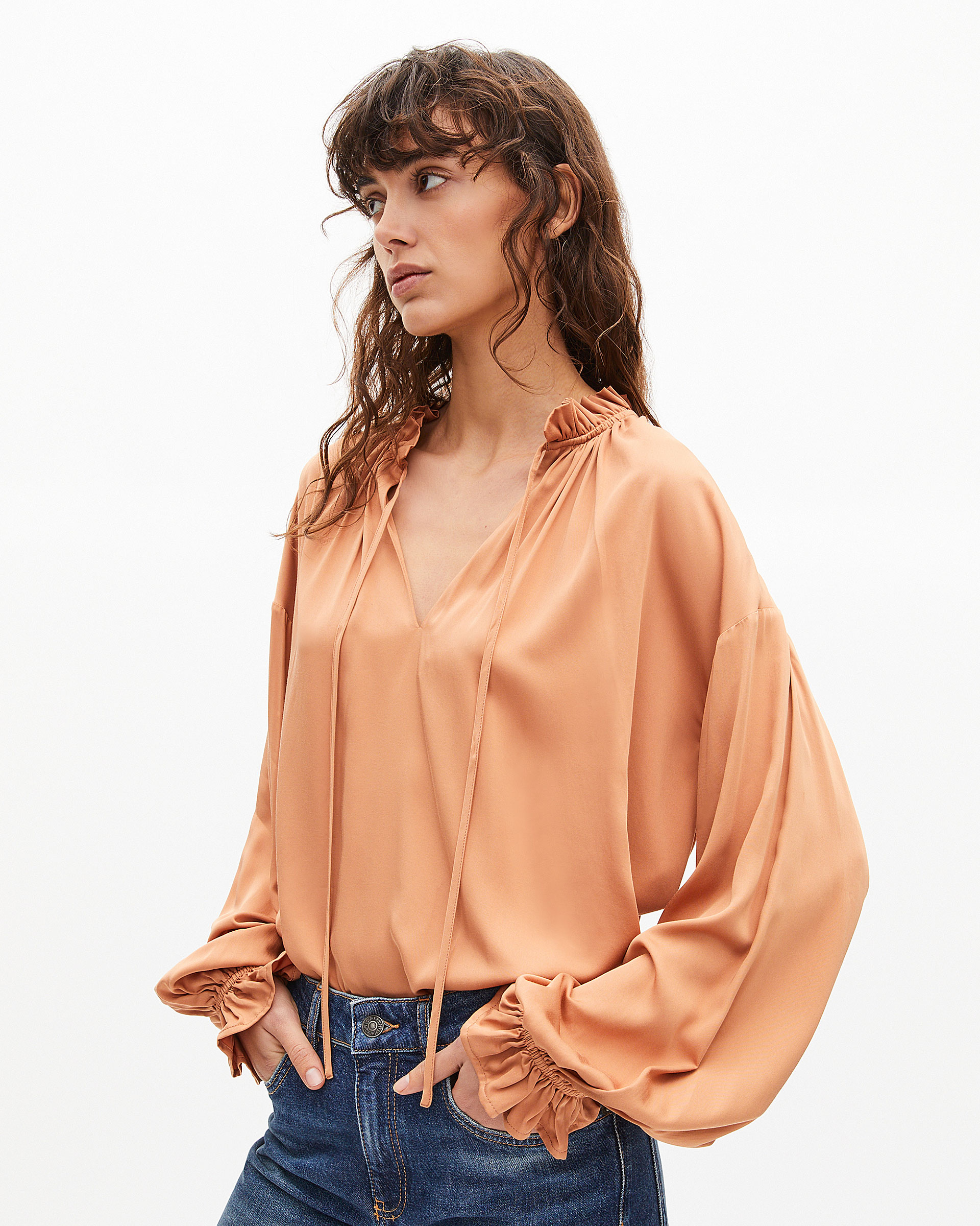 Blouse with dark orange ruffles