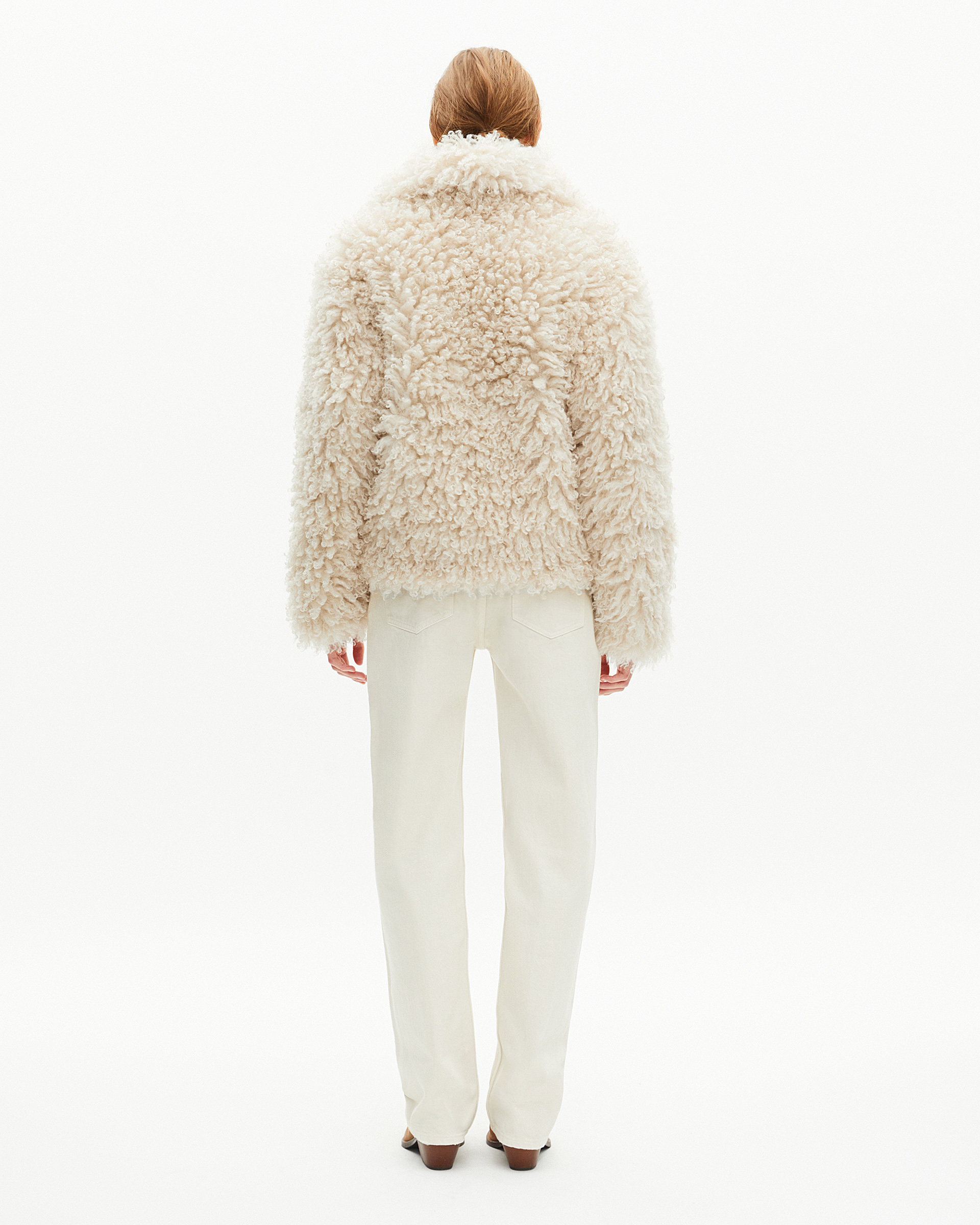 Short ecru fur-effect coat