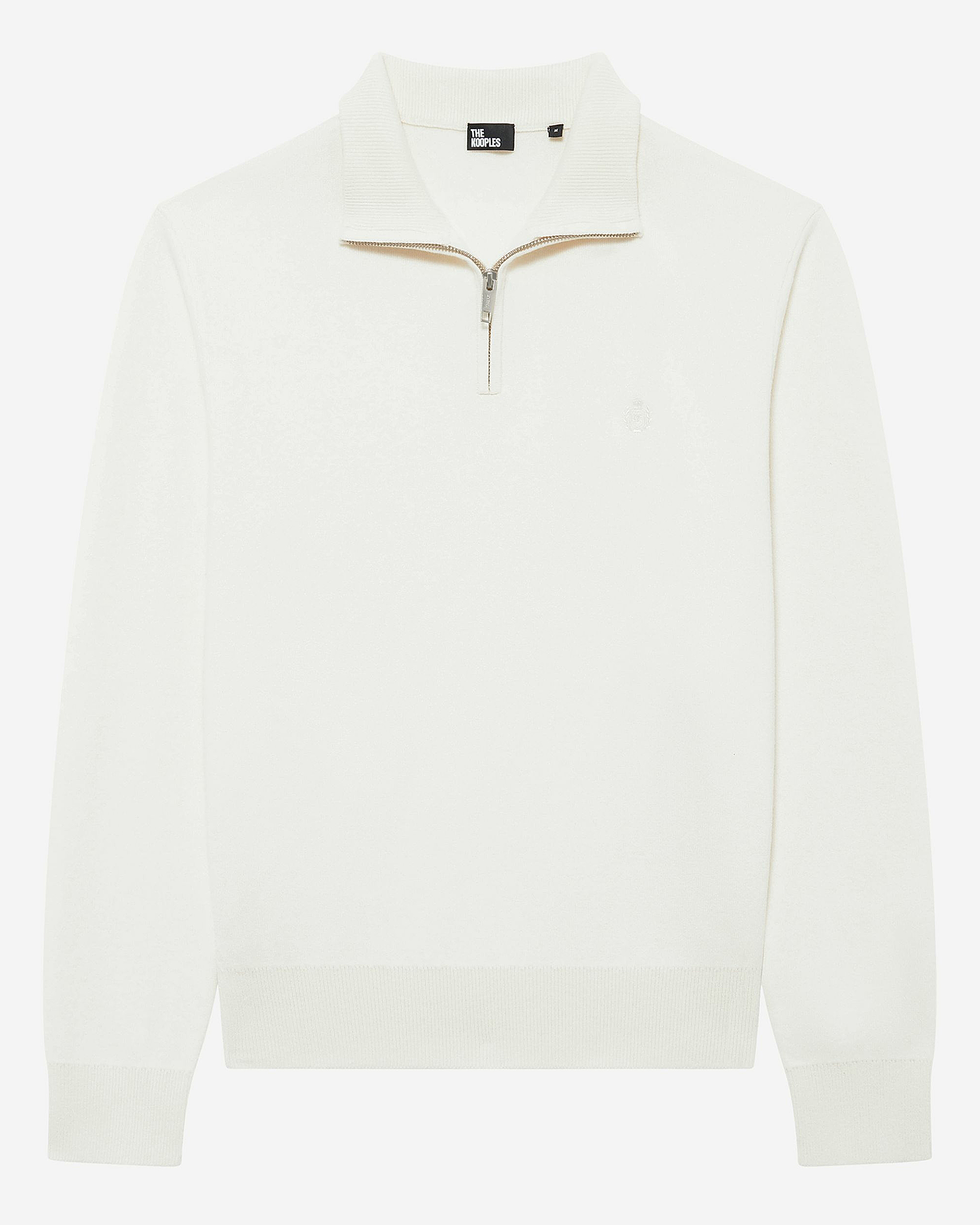 Double-faced ecru wool trucker-neck sweater
