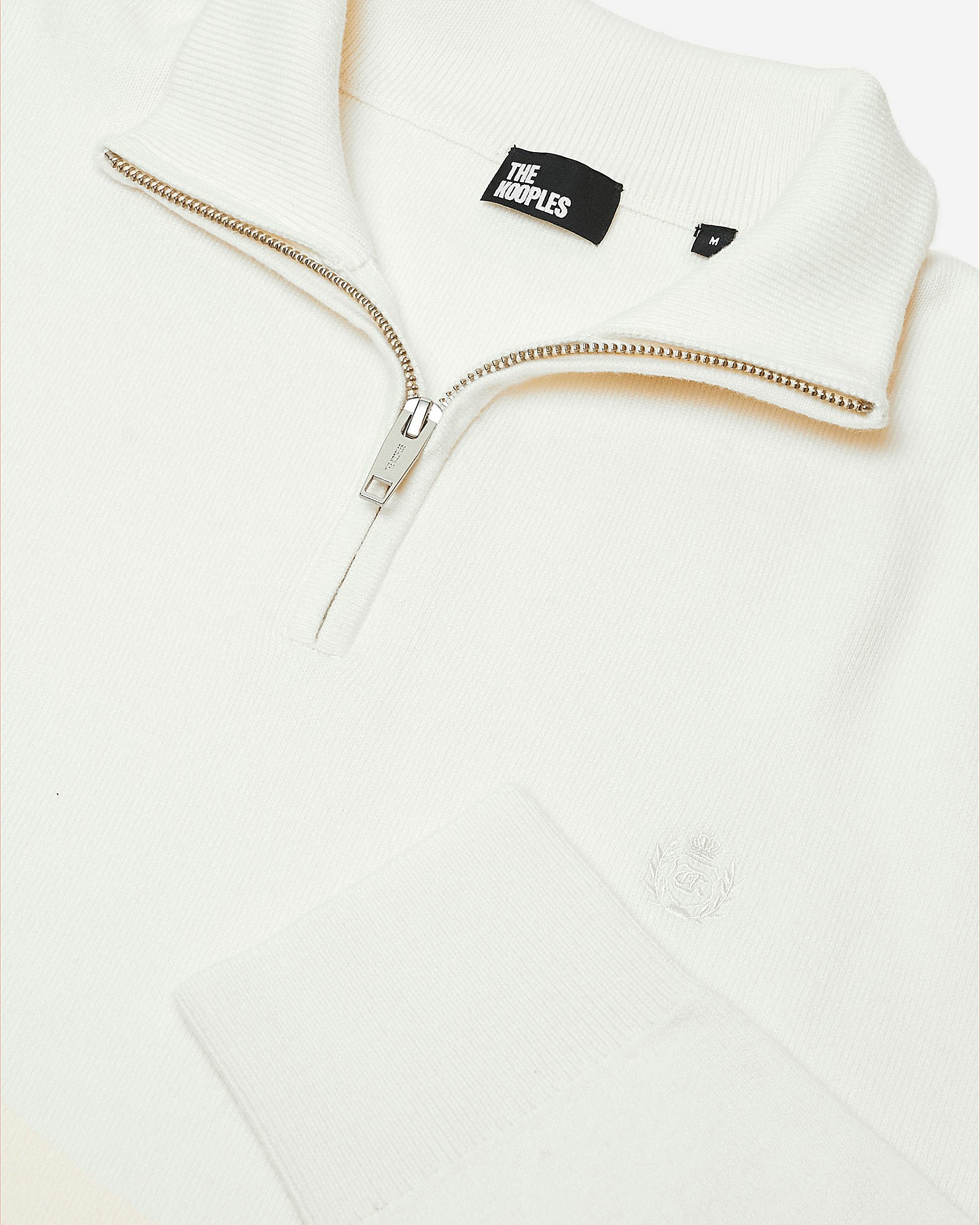 Double-faced ecru wool trucker-neck sweater