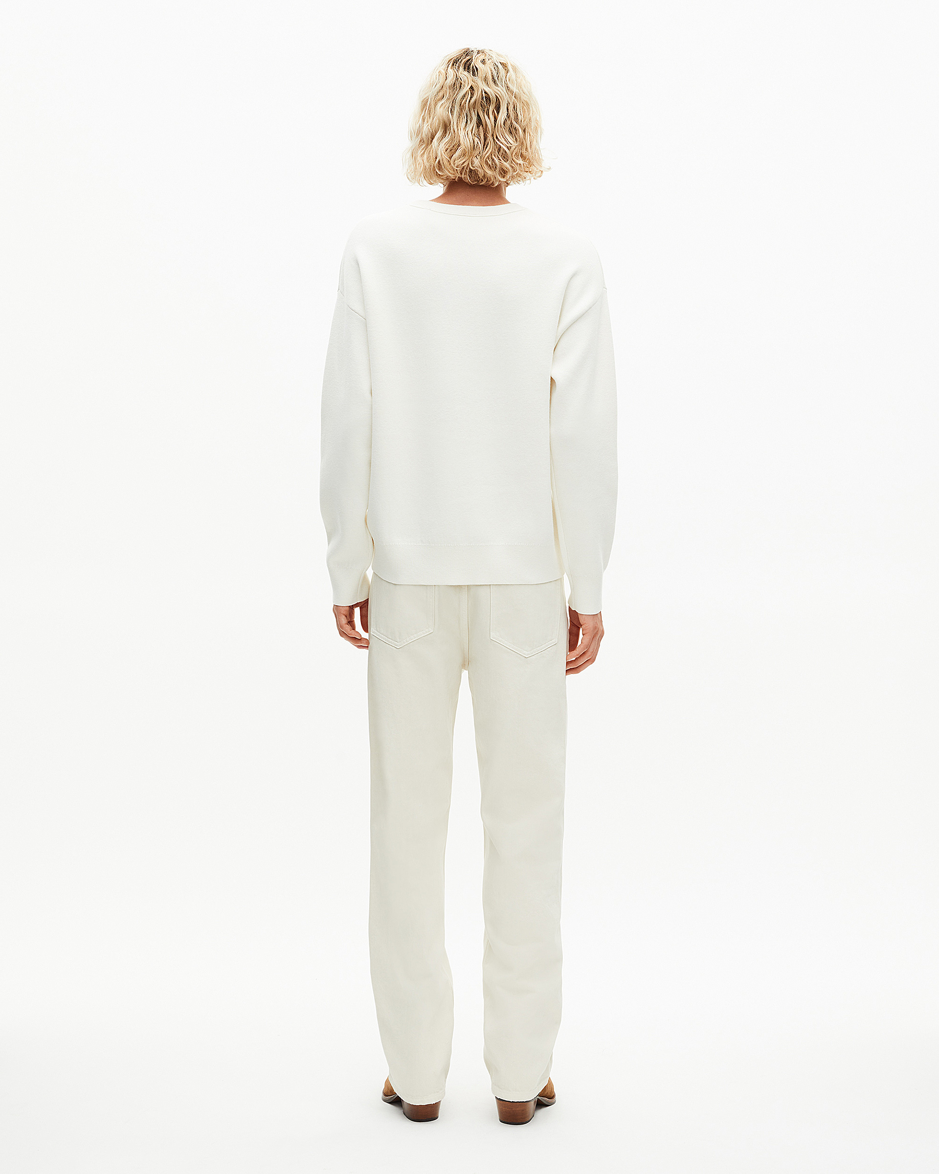 Round-neck double-faced wool sweater ecru