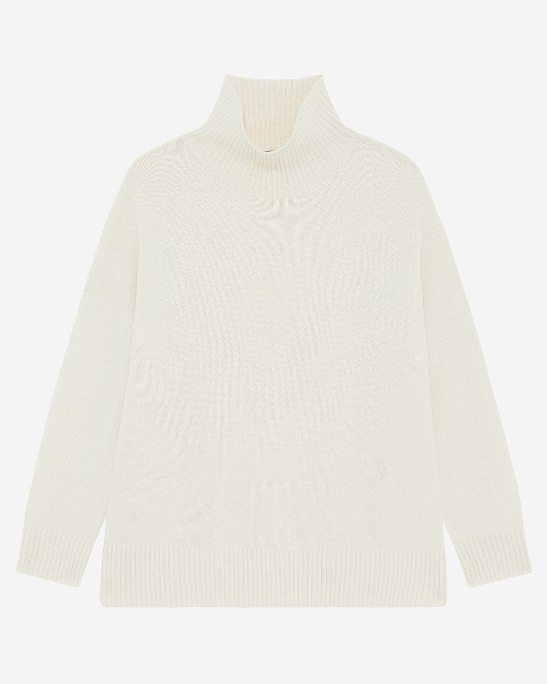 Ecru cashmere stand-up collar sweater