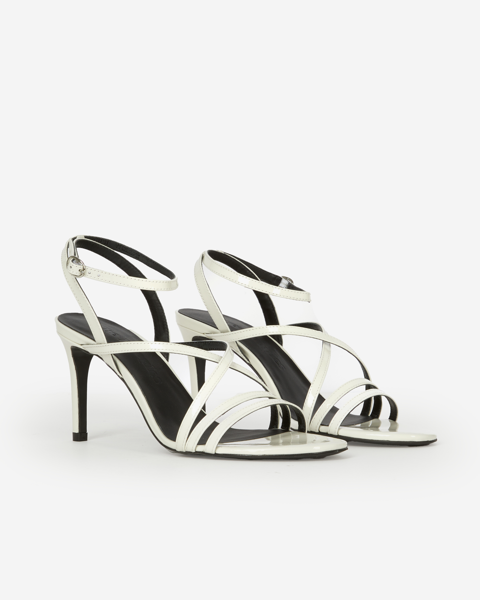 White patent leather heeled sandals