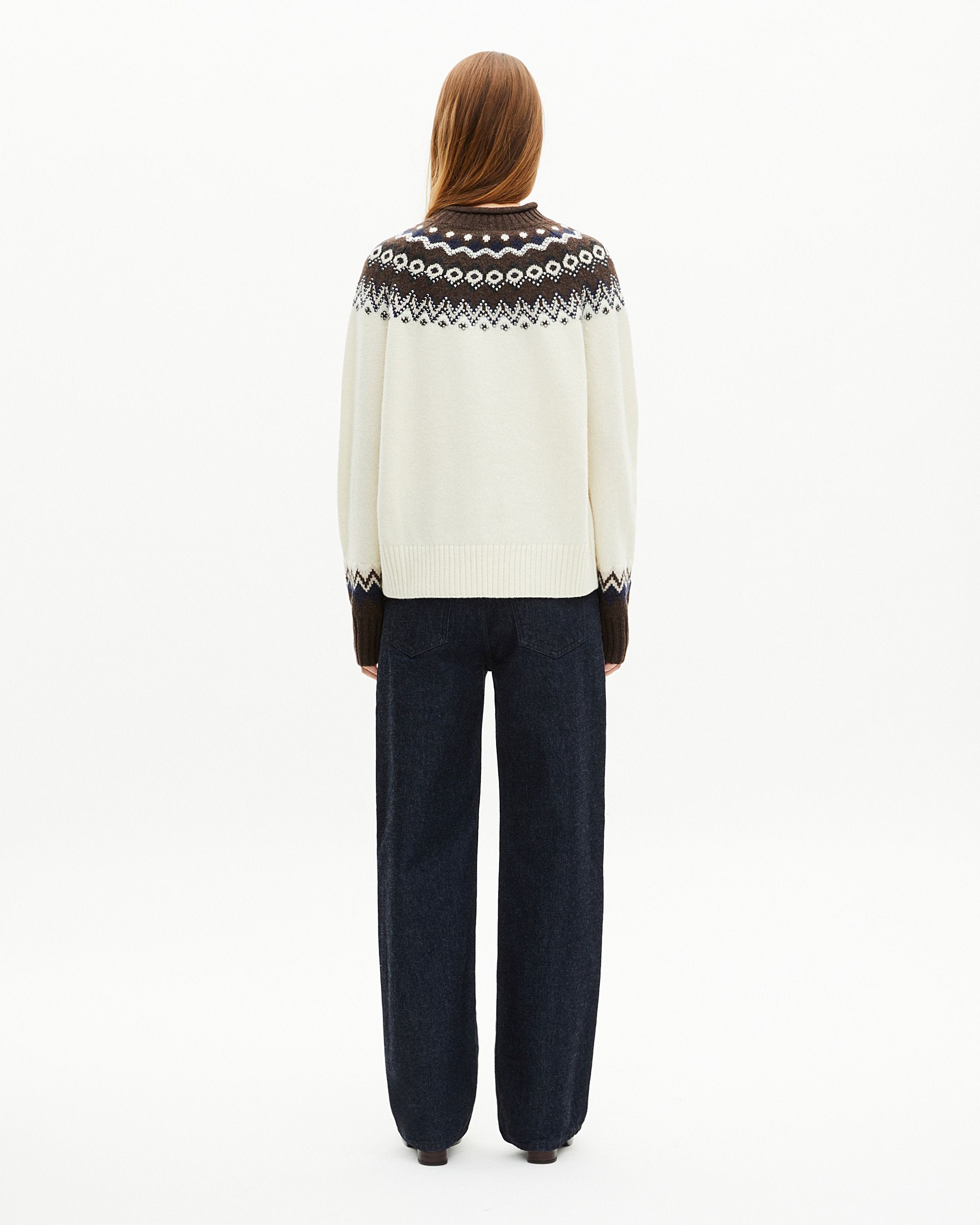Wool-blend patterned sweater ecru
