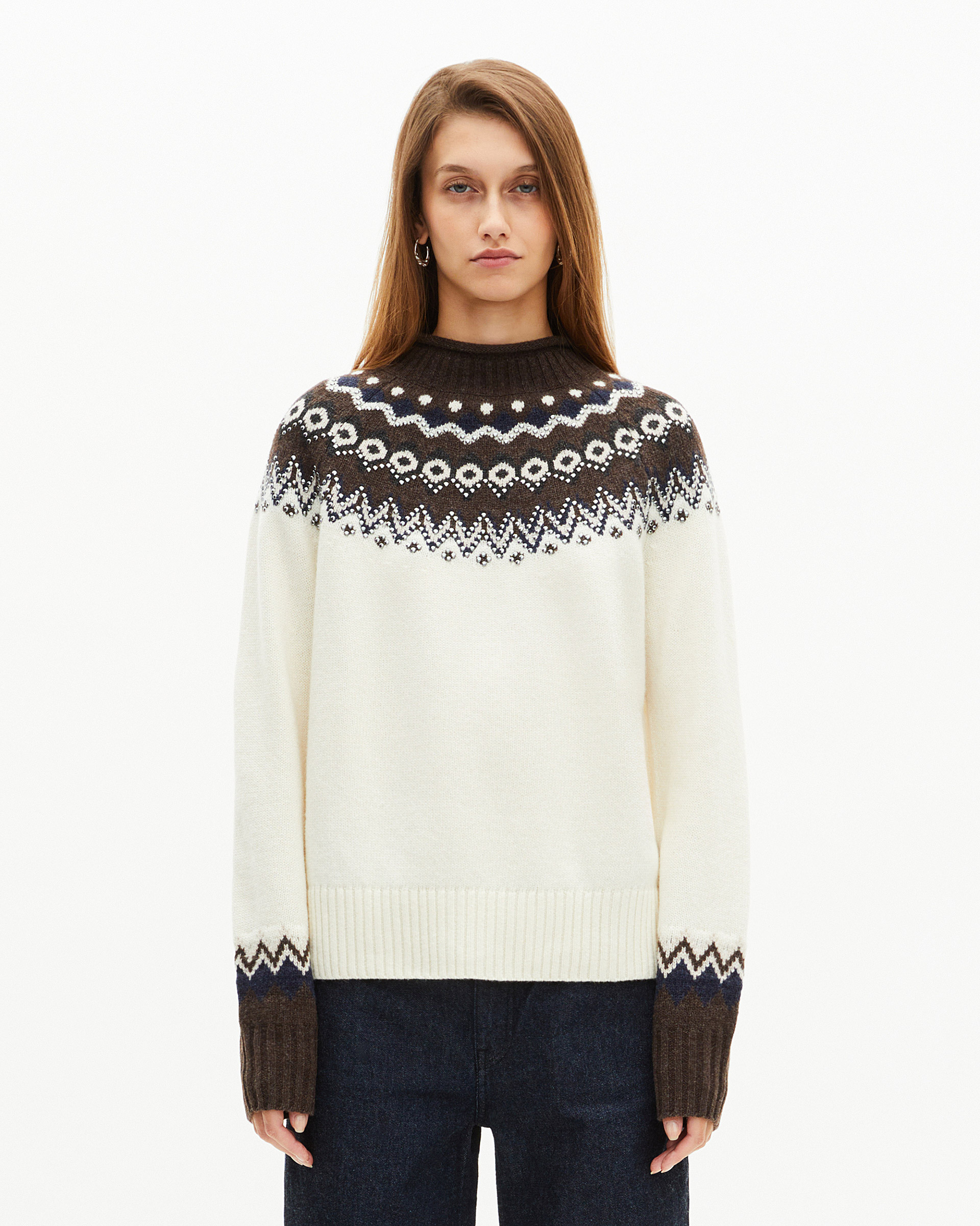 Wool-blend patterned sweater ecru