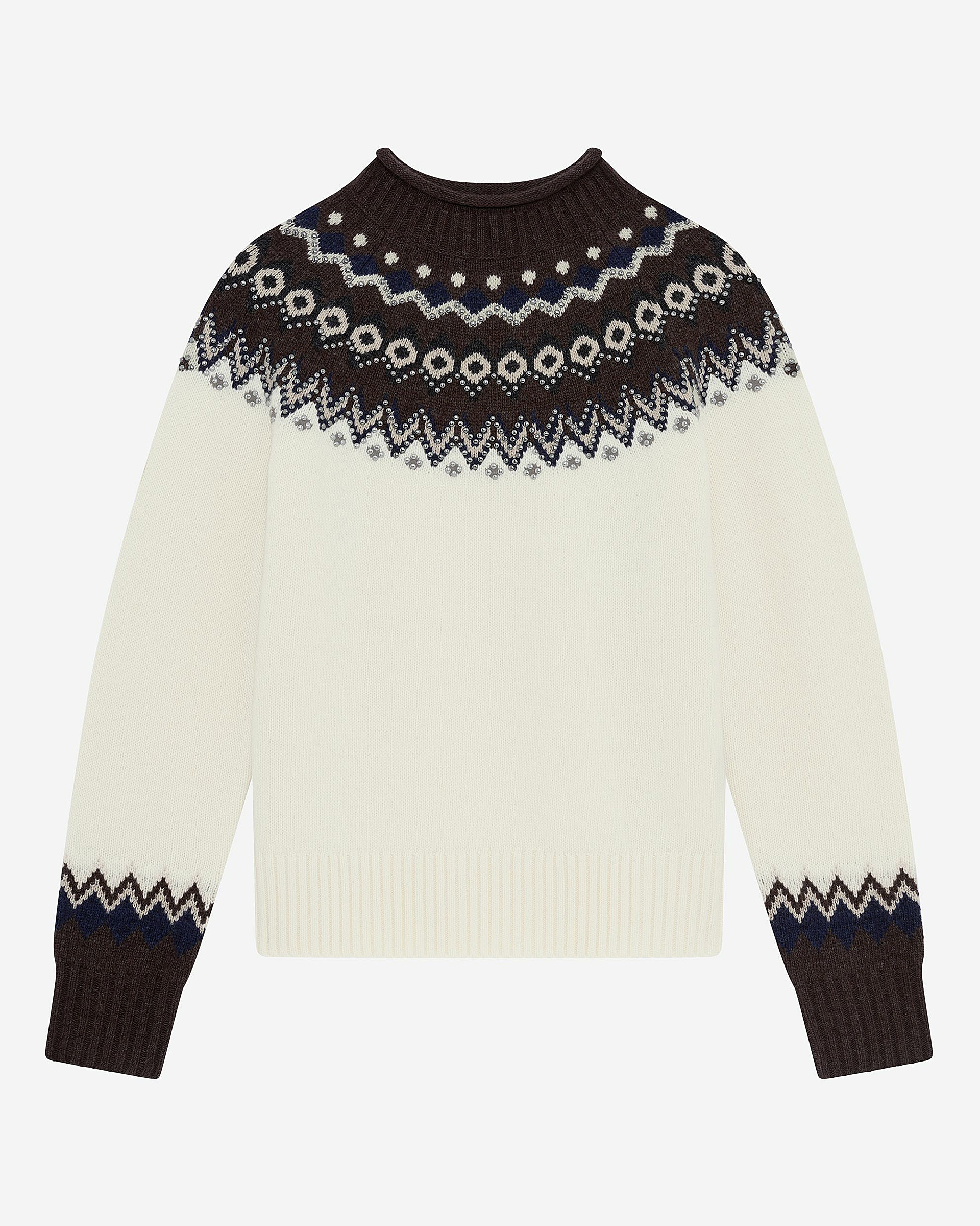 Wool-blend patterned sweater ecru