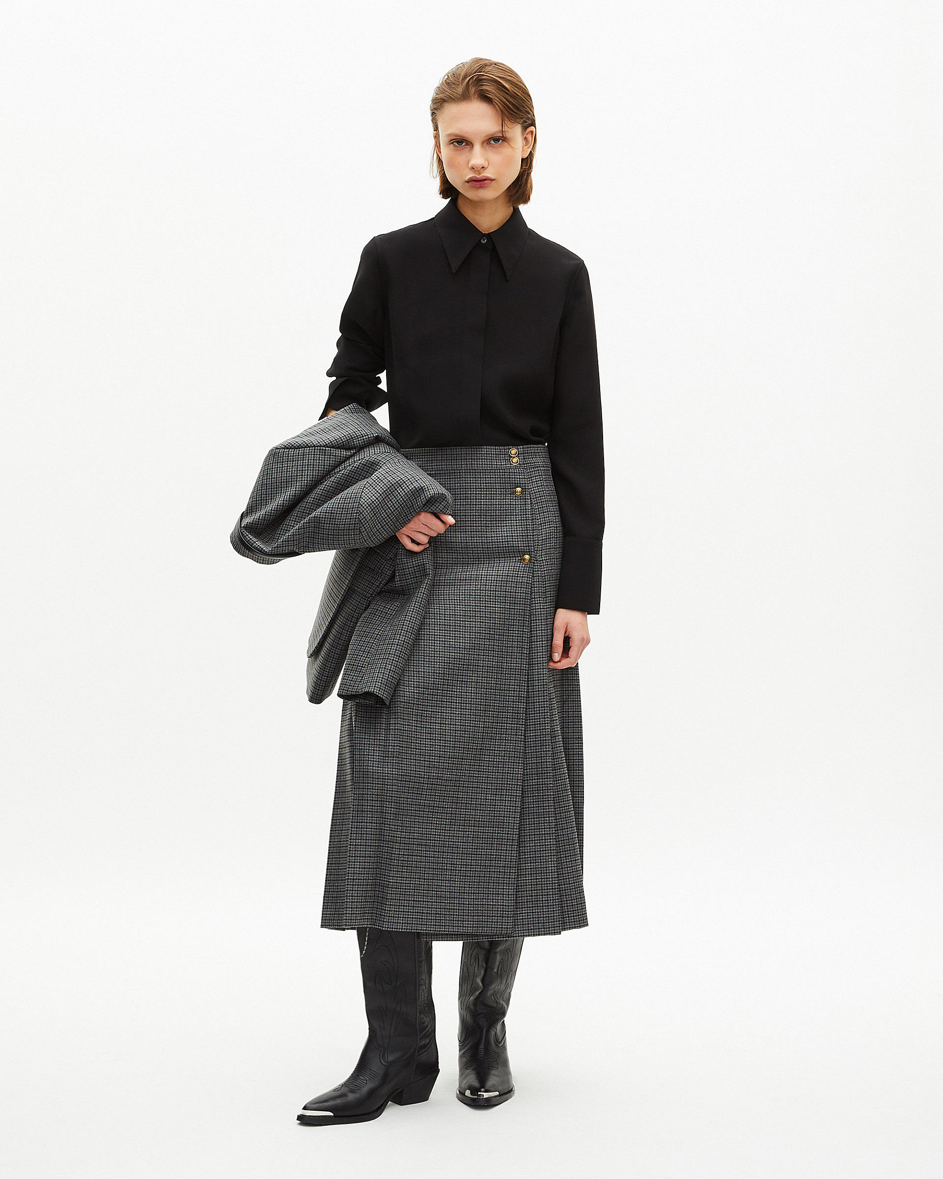 Black and gray long wrap skirt