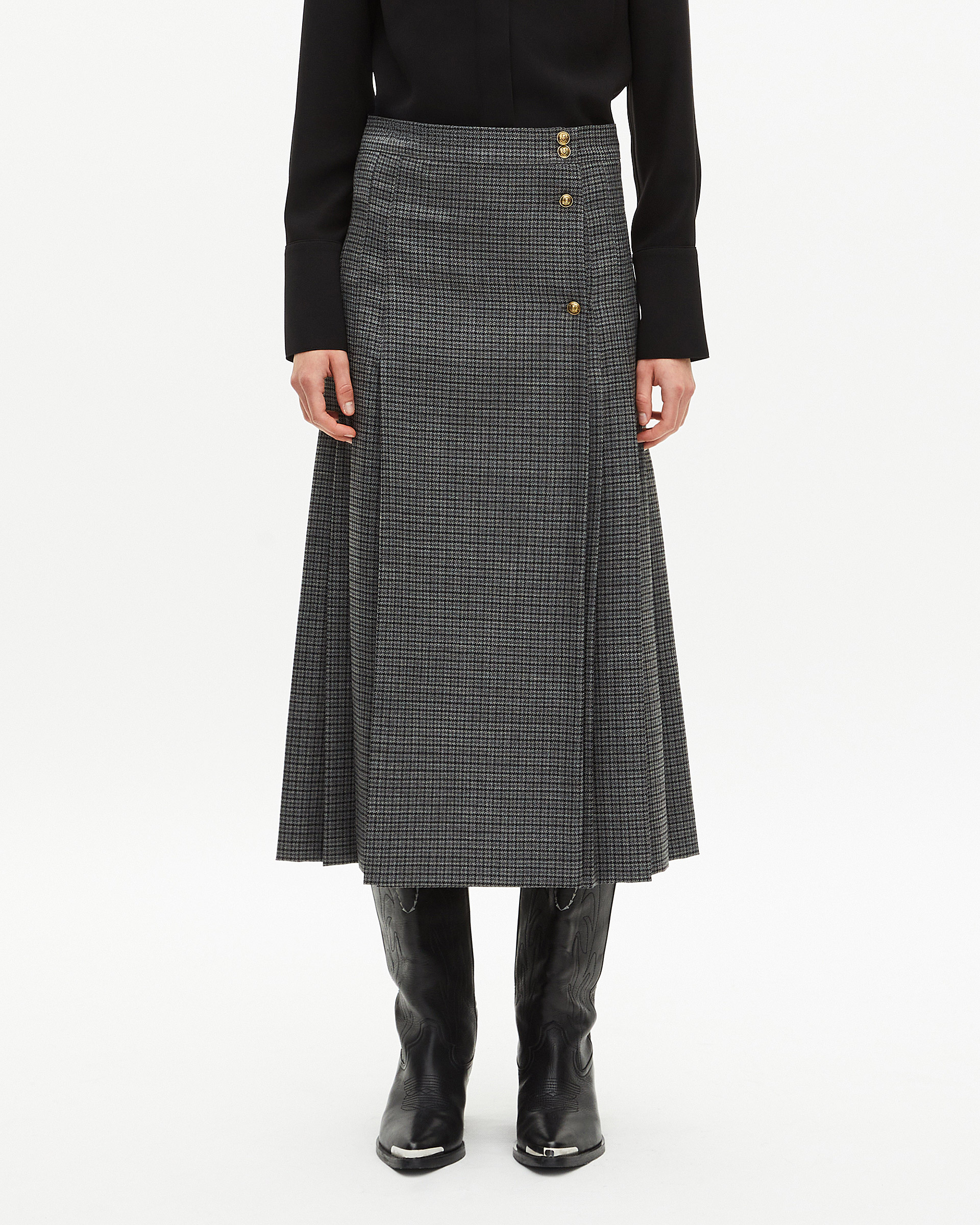 Black and gray long wrap skirt
