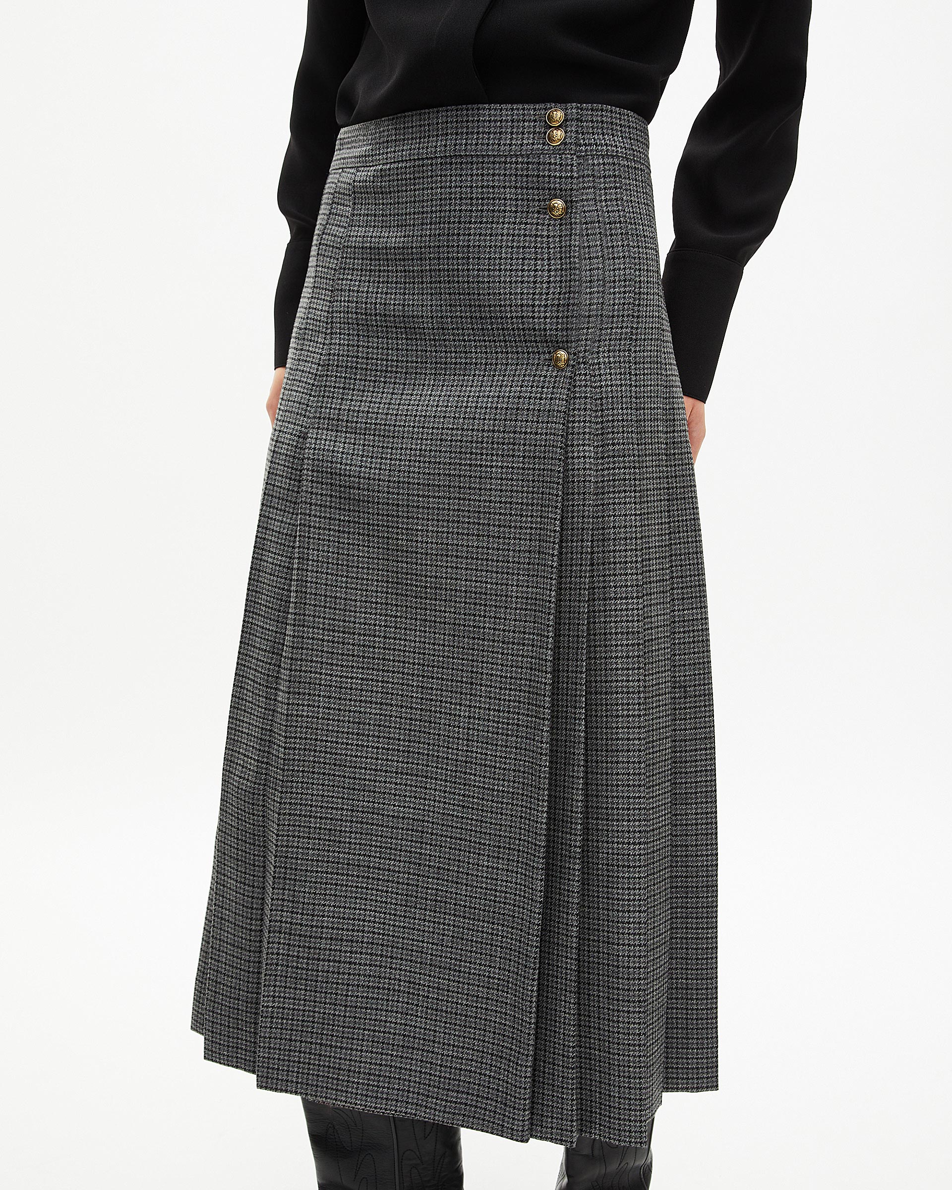 Black and gray long wrap skirt