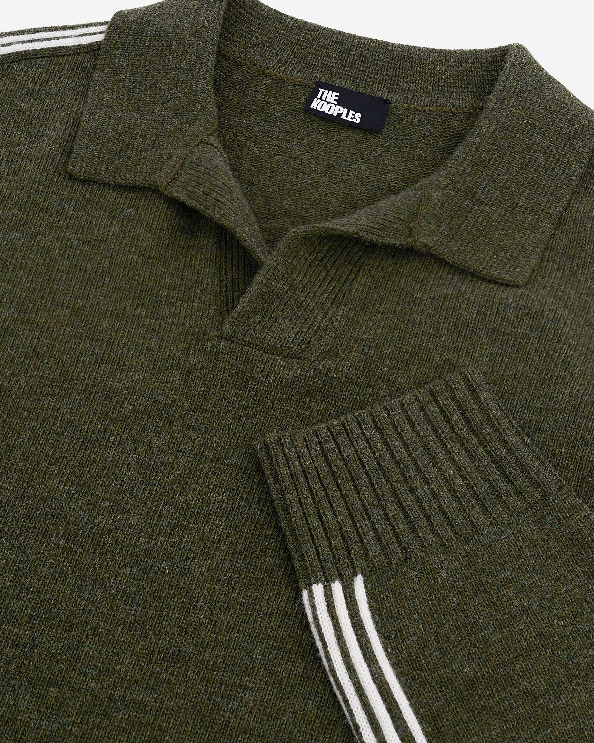 Polo-neck sweater in wool with contrasting khaki stripes