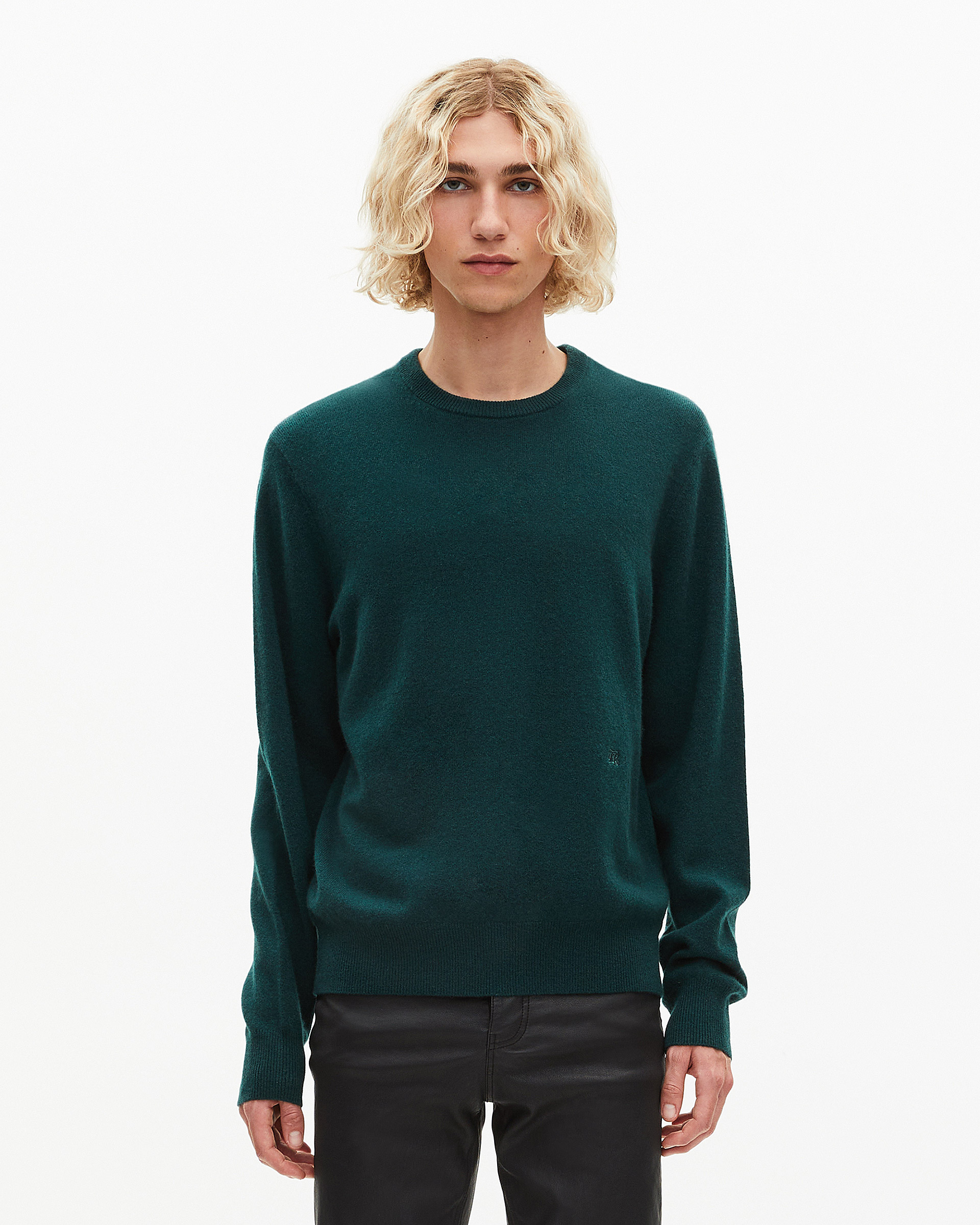 Dark green cashmere round-neck sweater