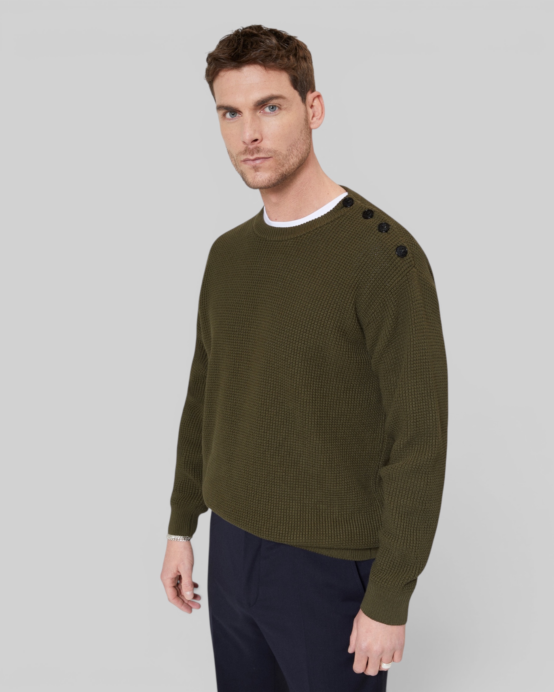 Khaki button placket sweater