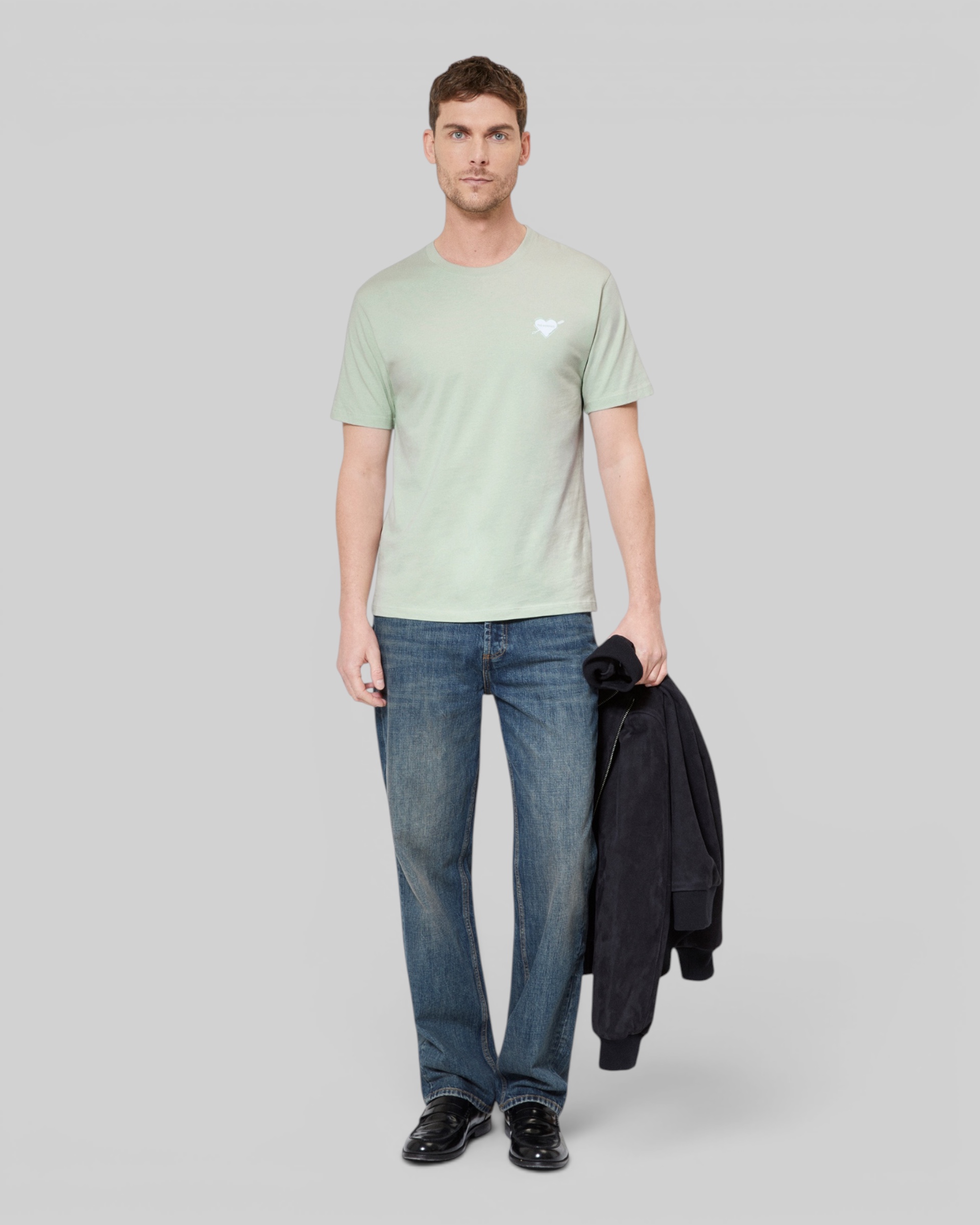 T-shirt with green heart flocking