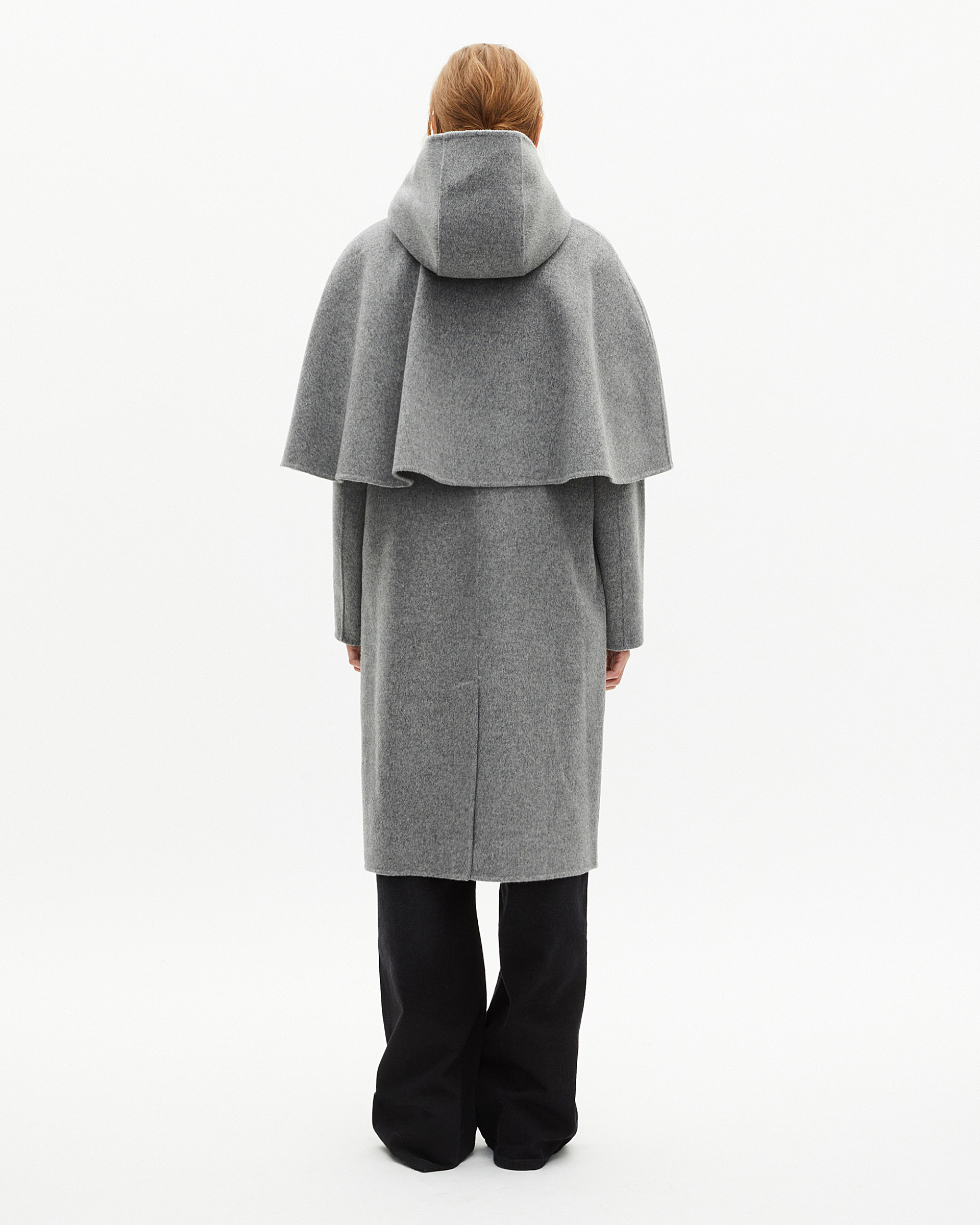Long double-faced wool coat with grey cape
