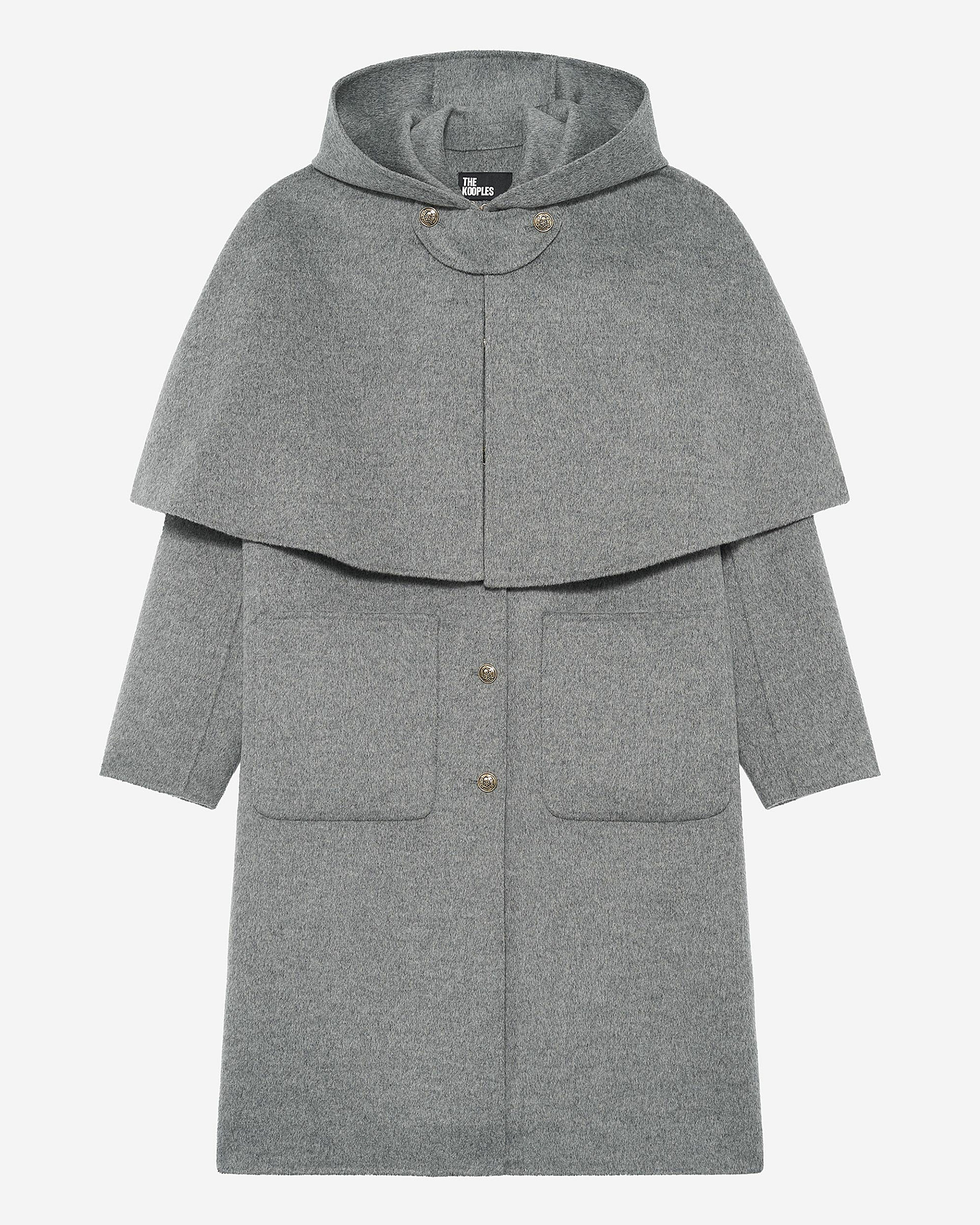 Long double-faced wool coat with grey cape