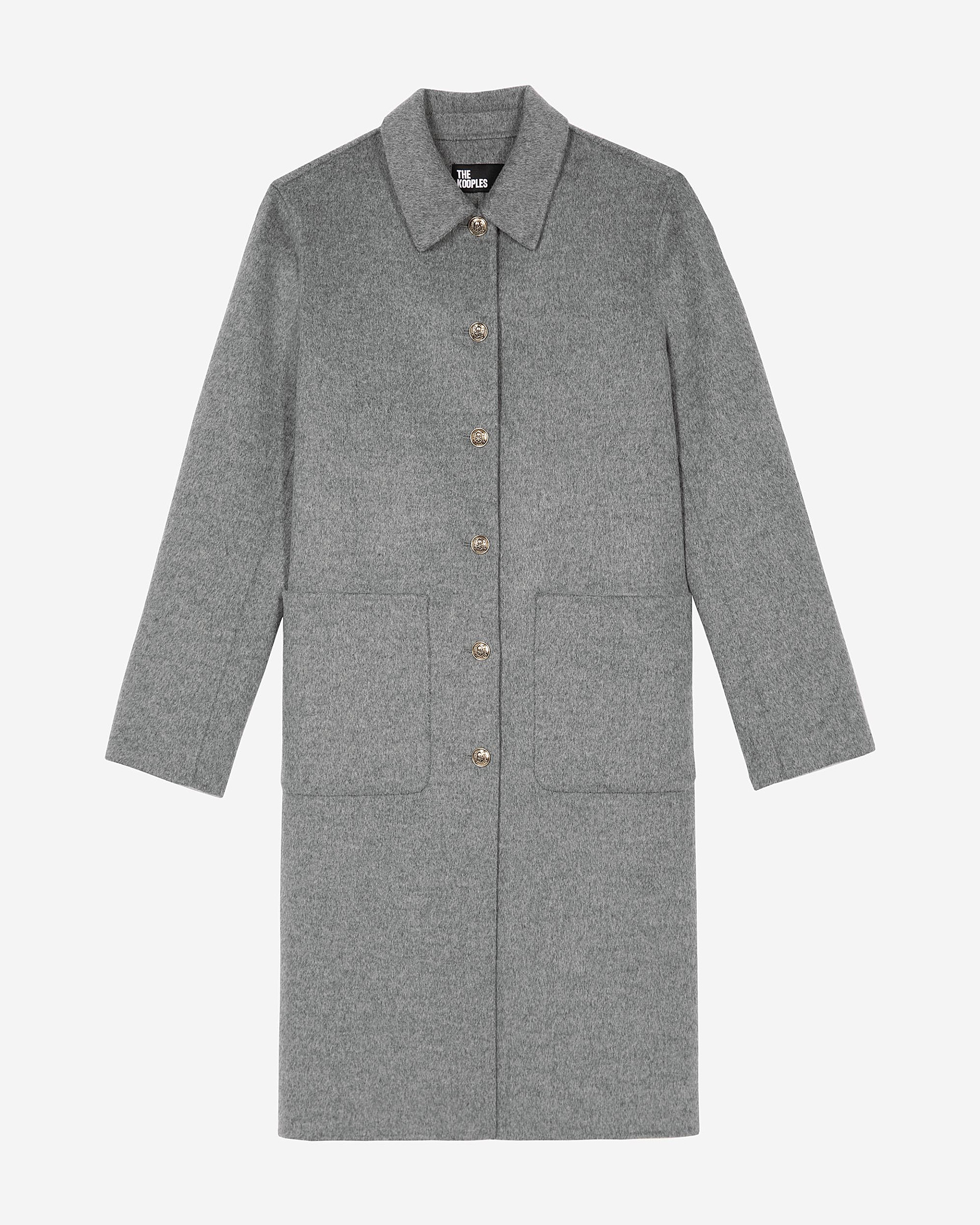 Long double-faced wool coat with grey cape