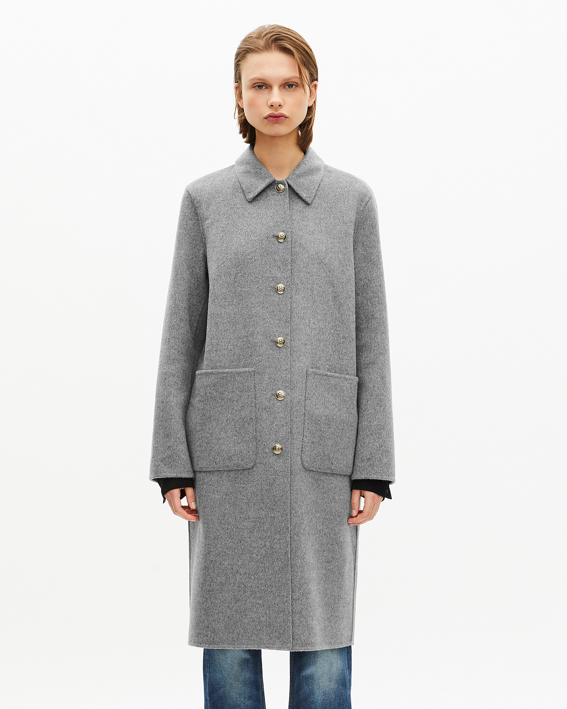 Long double-faced wool coat with grey cape
