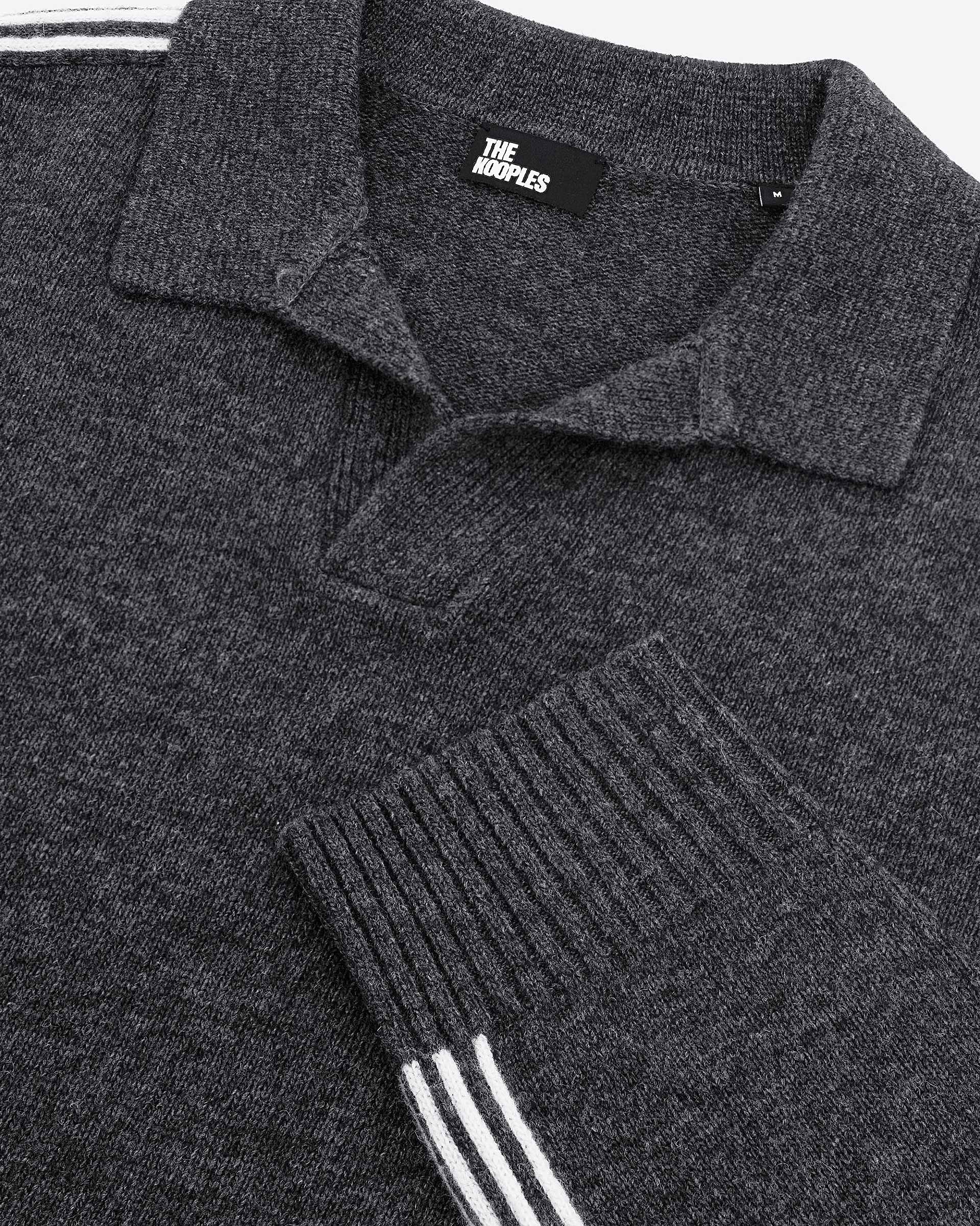 Wool polo-neck sweater with contrasting gray stripes