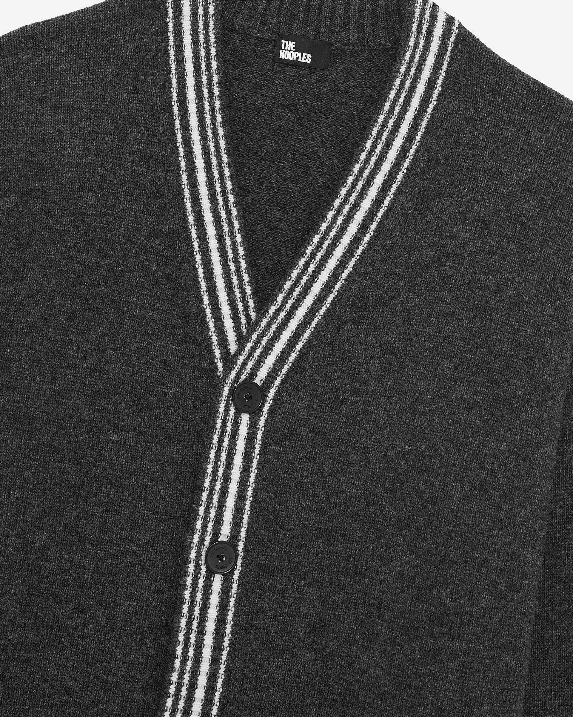 Wool cardigan with contrasting grey stripes