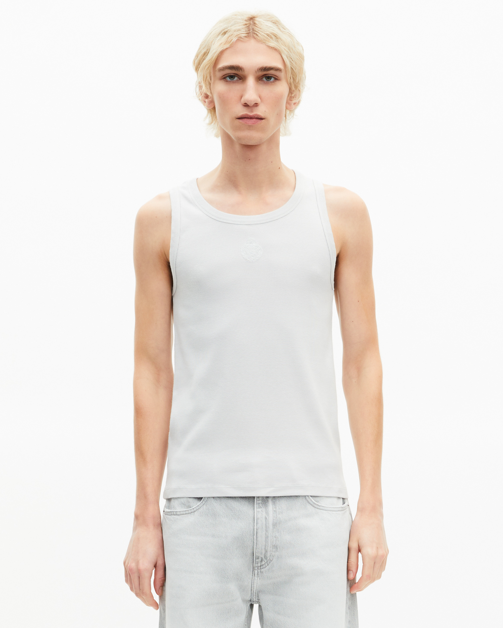 Tank top with grey coat-of-arms embroidery