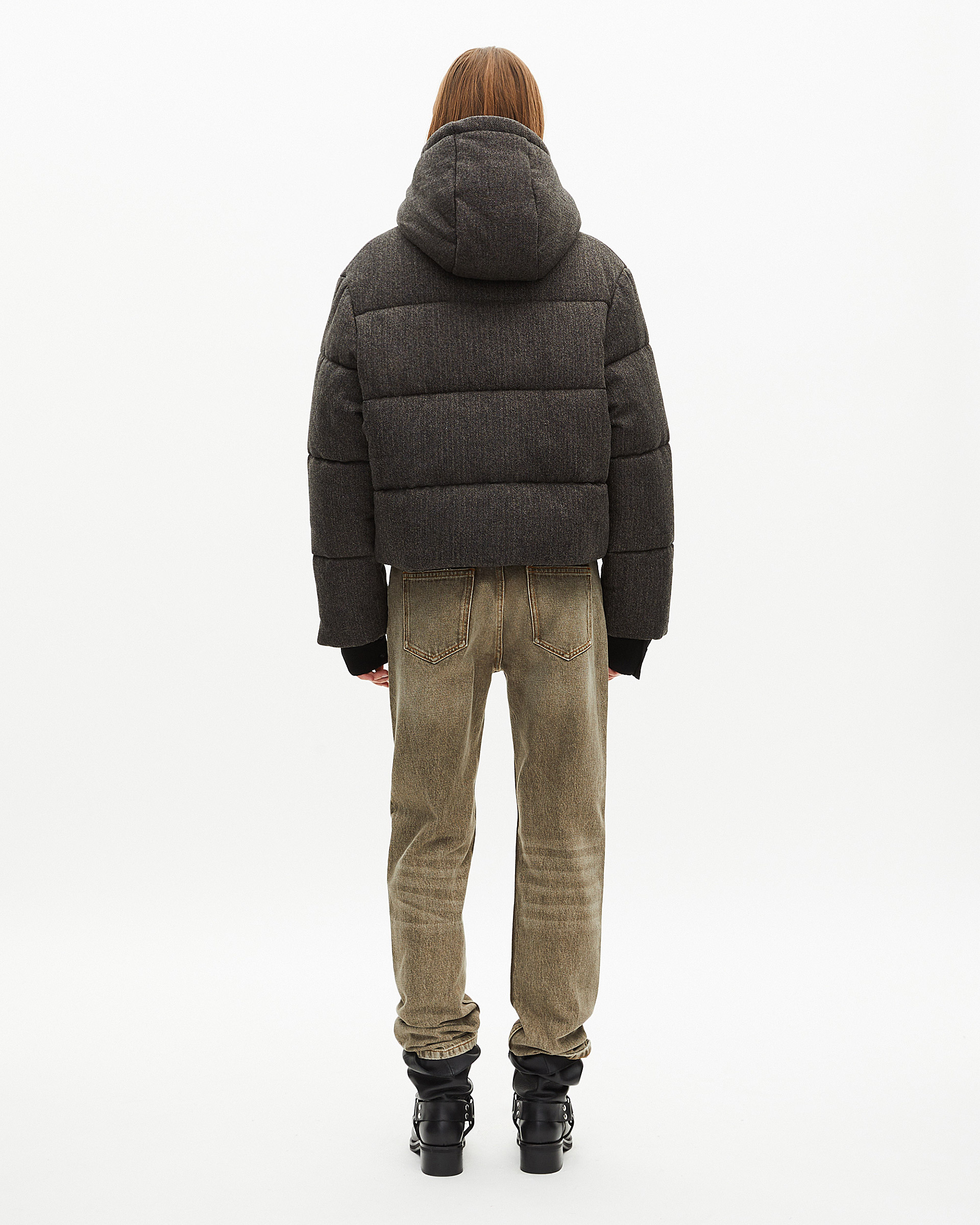 Short dark gray wool down jacket