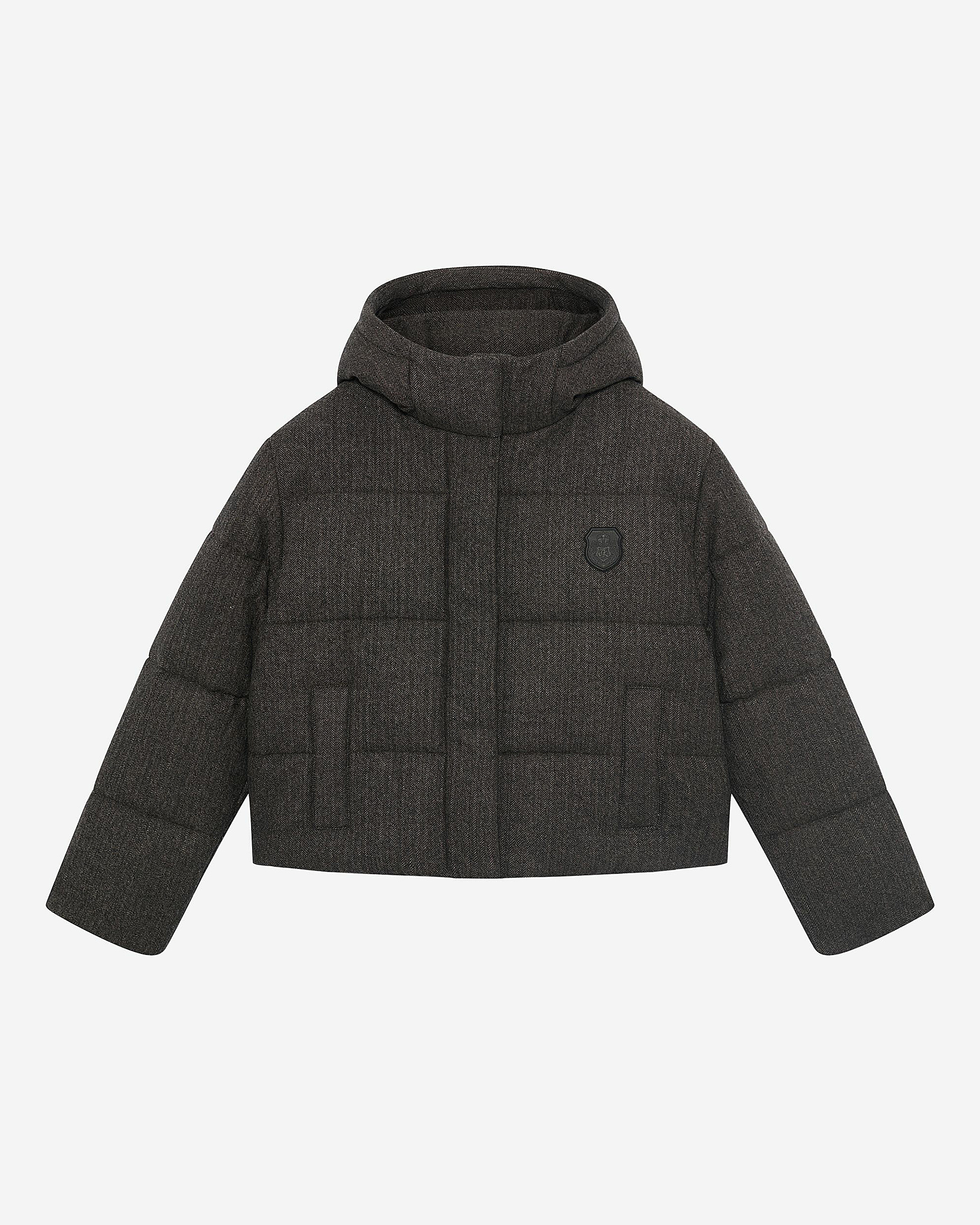 Short dark gray wool down jacket