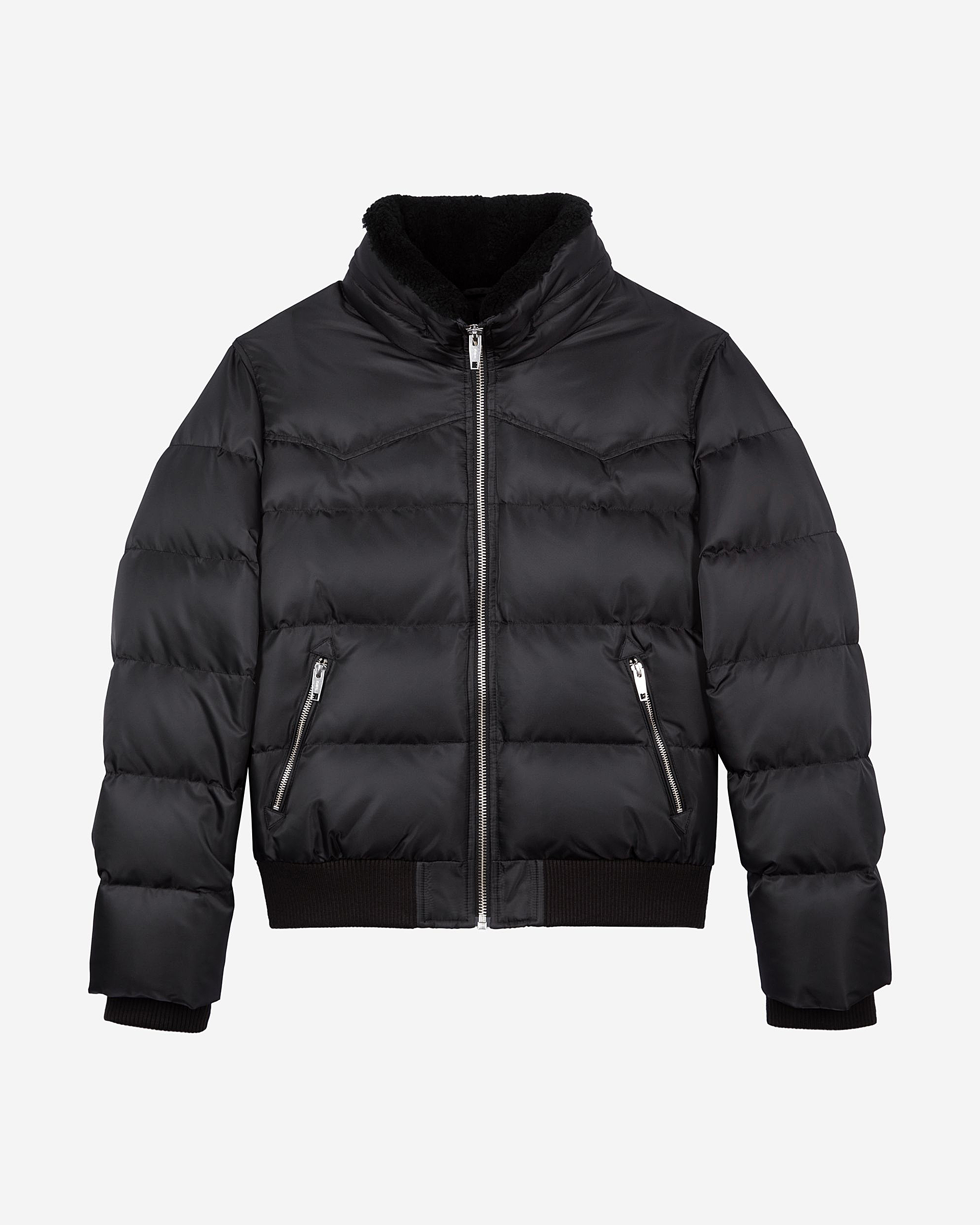 Down jacket with grey fur collar
