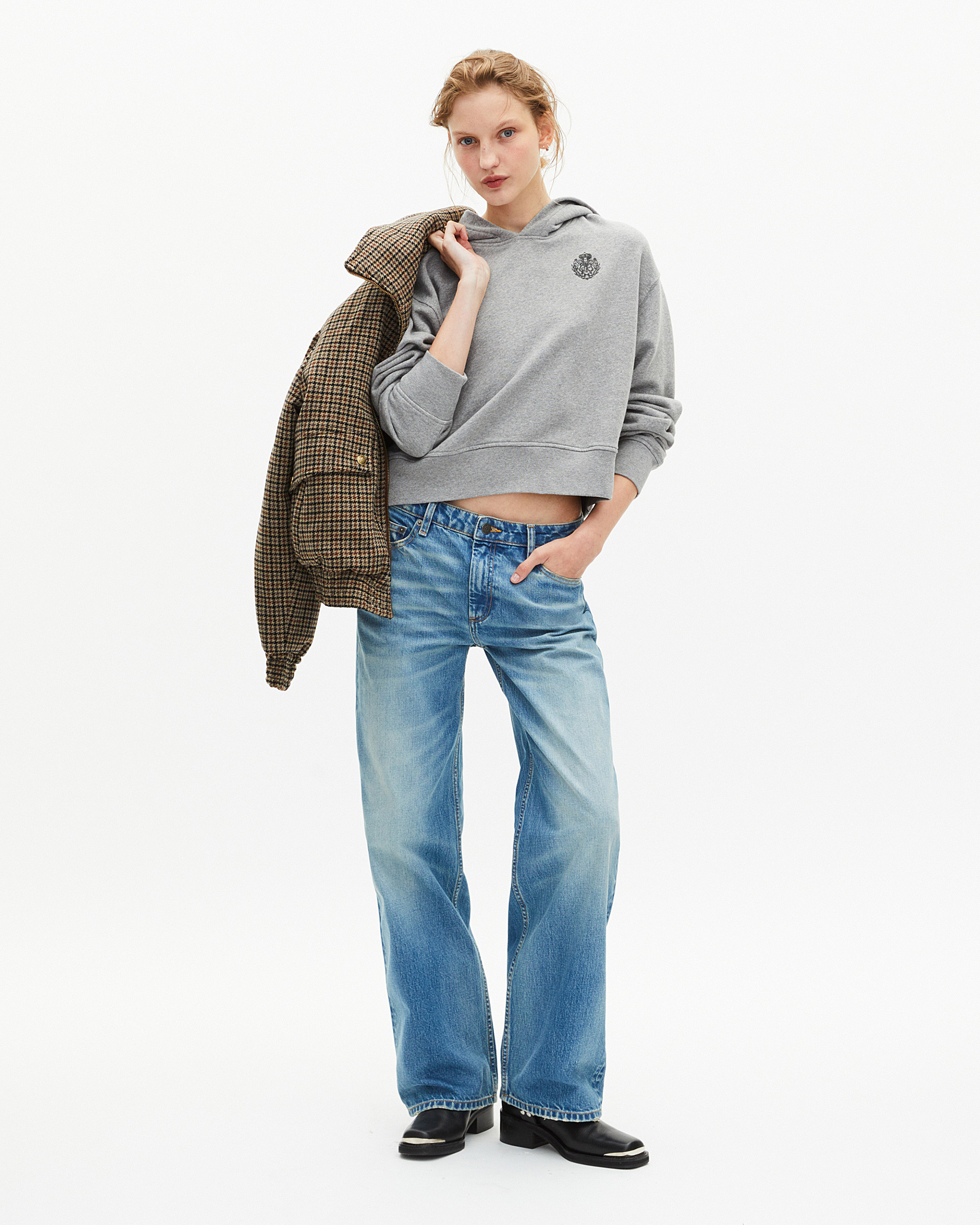 Grey short hooded sweatshirt