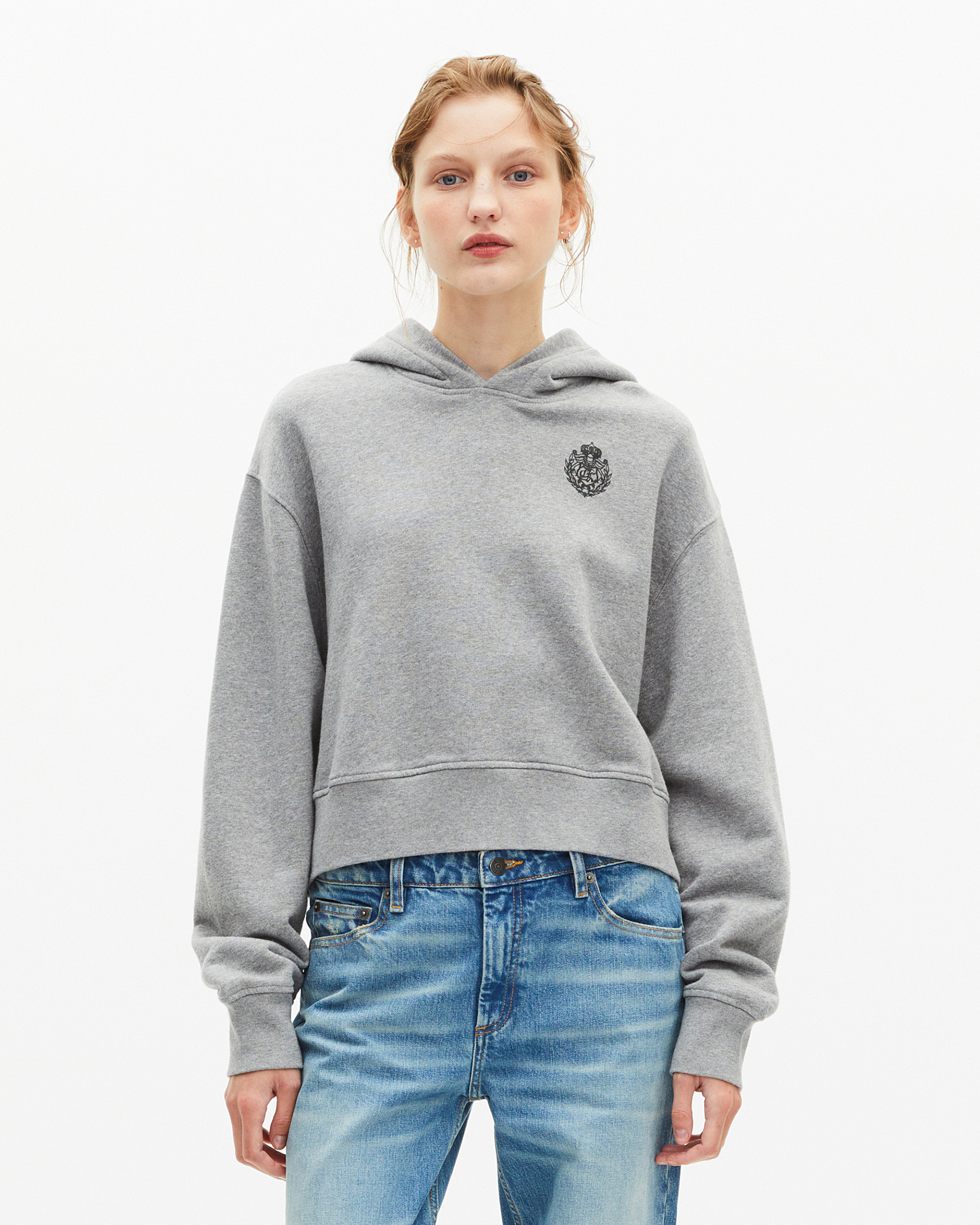 Grey short hooded sweatshirt