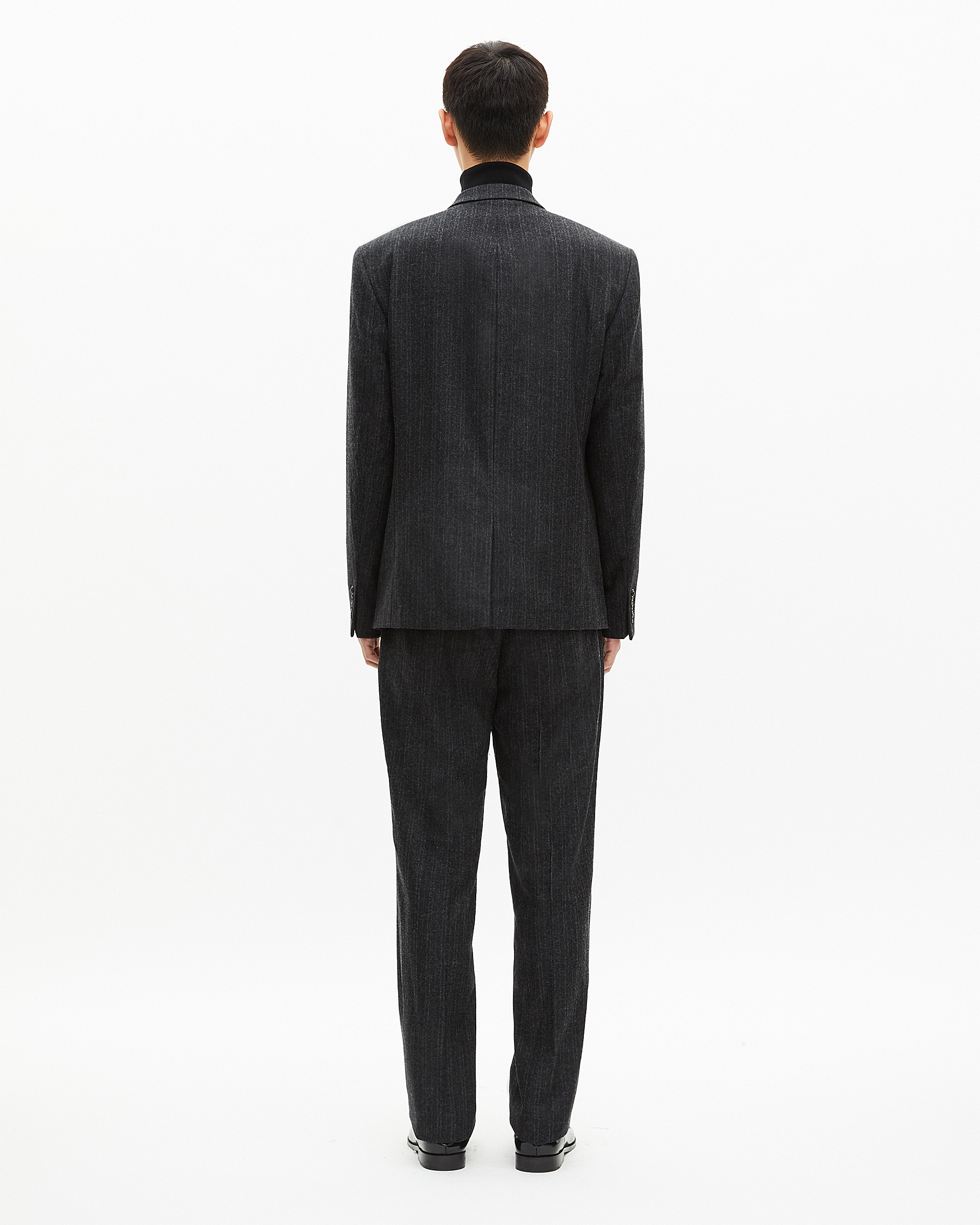 Dark grey pinstripe straight suit jacket