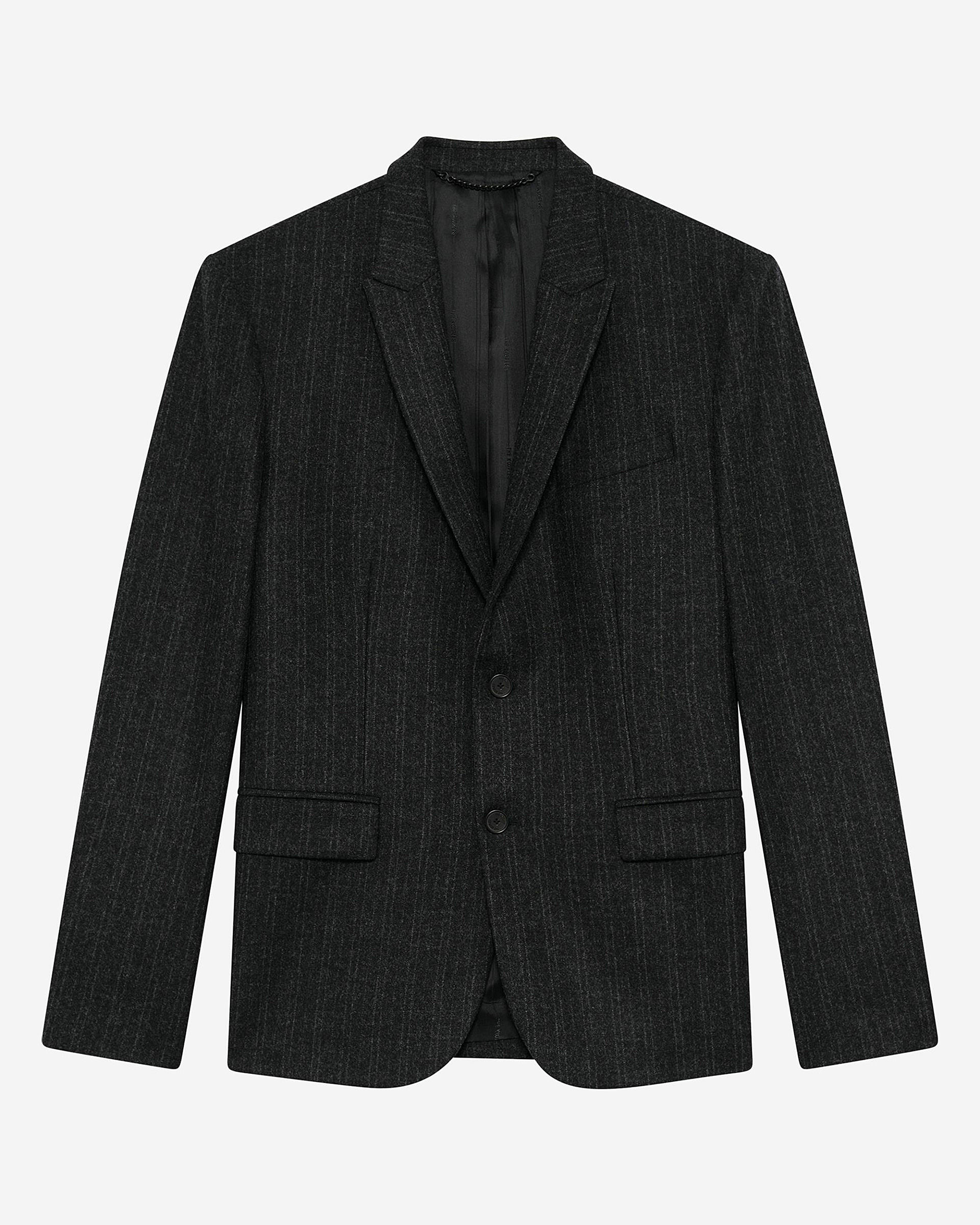 Dark grey pinstripe straight suit jacket
