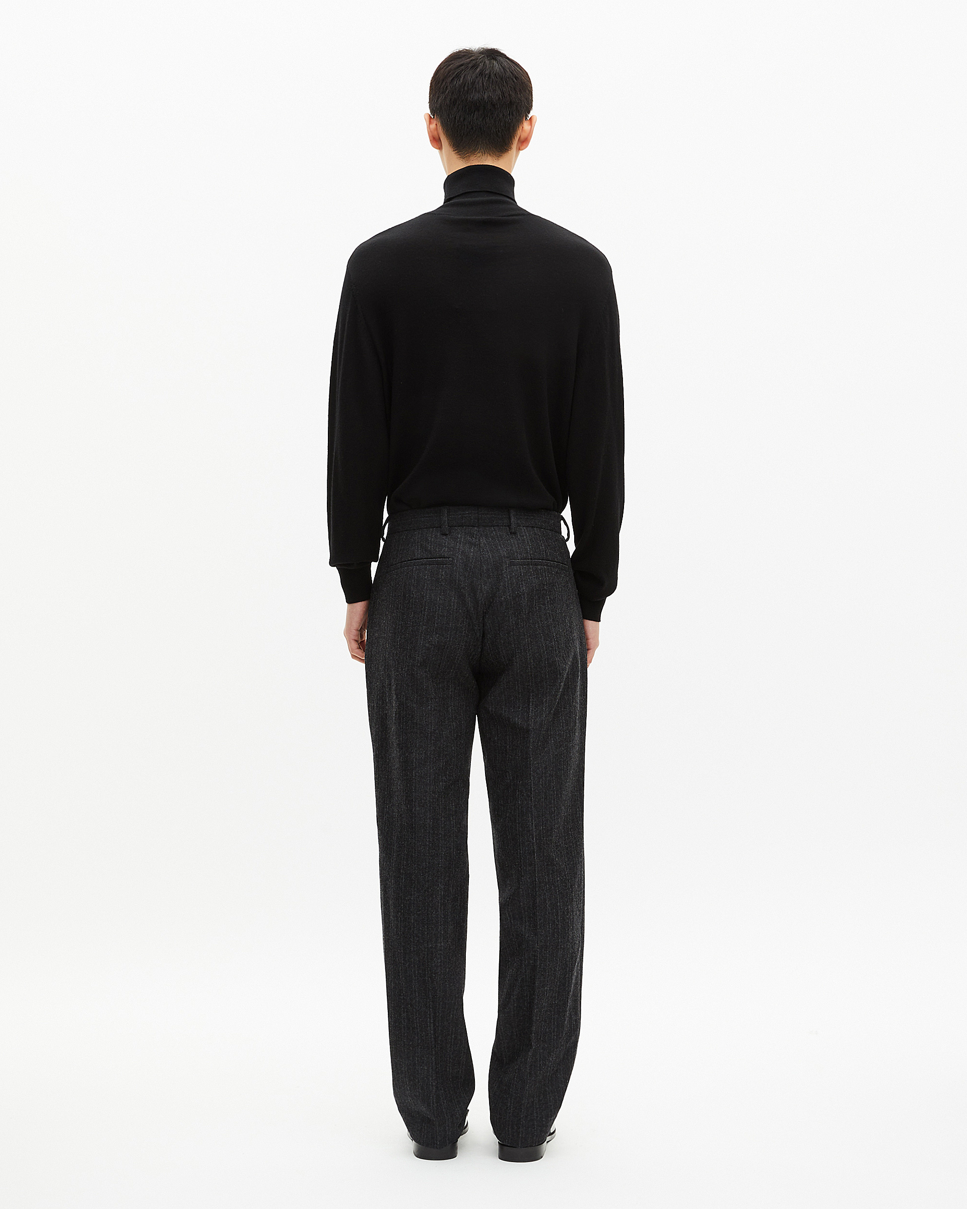 Dark grey pinstripe straight-leg suit pants